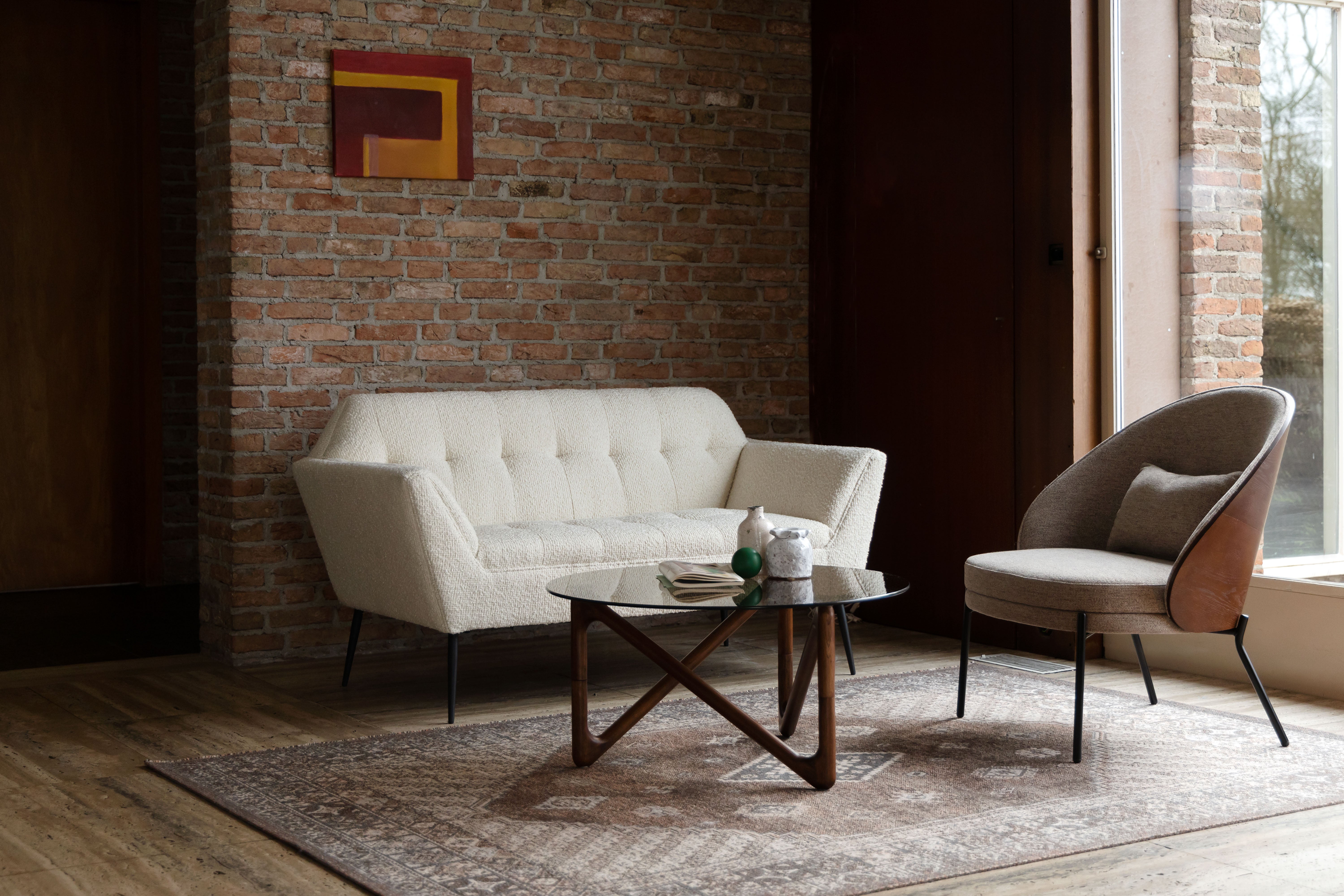 Dutchbone Naia Abstract Brown Wood & Smoked Glass Coffee Table