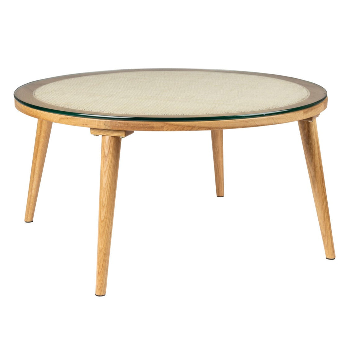 Haru Natural Wood Rattan & Glass Round Coffee Table