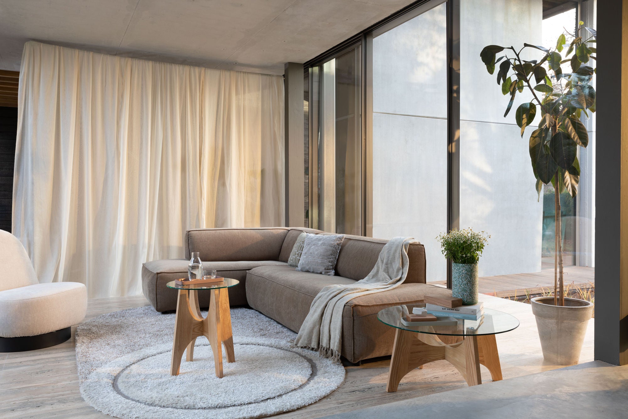 Zuiver Kobe Natural Oak Wood & Glass Side Table