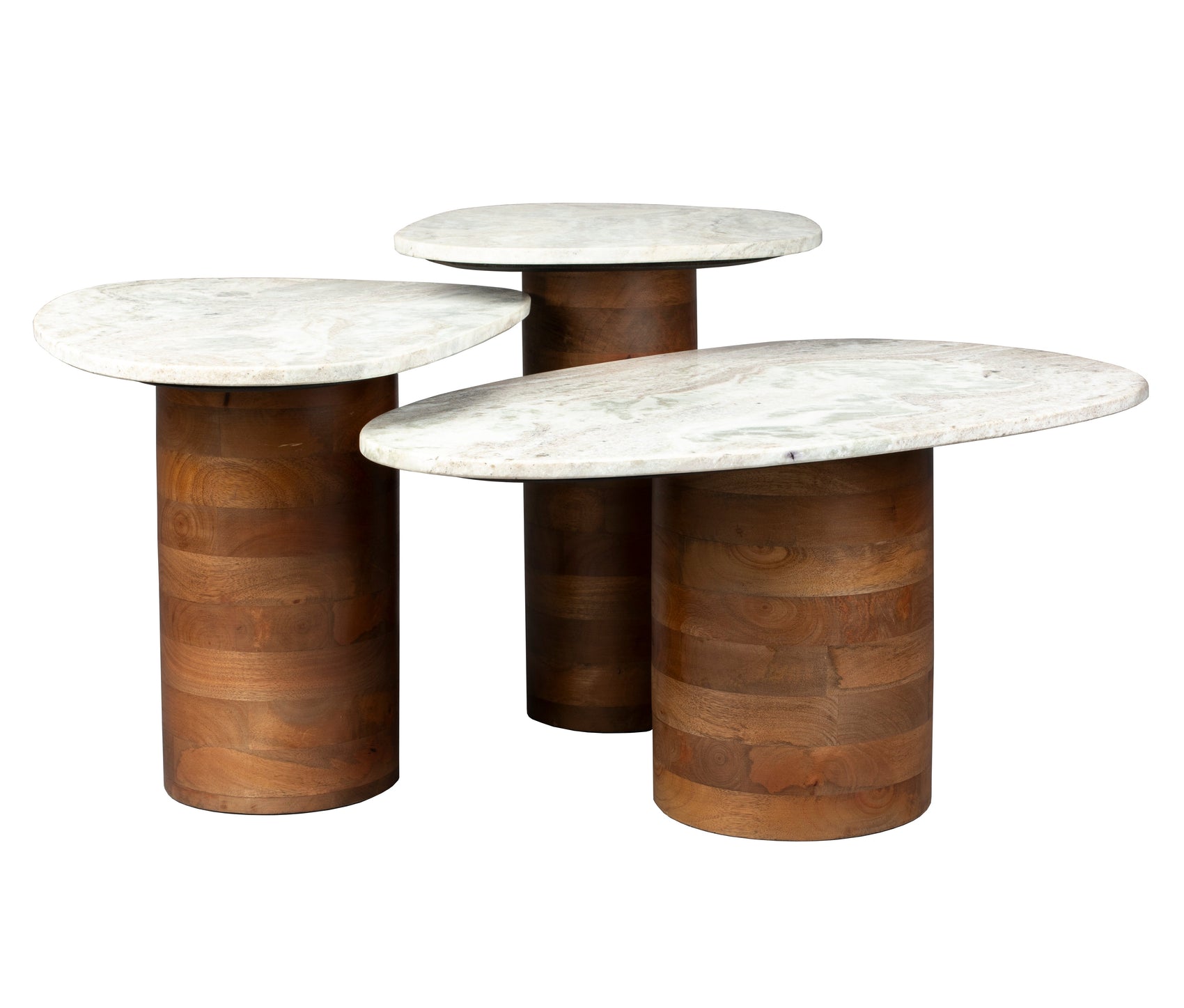 Dutchbone Set of 3 Suki Mango Wood & Grey Marble Side Tables Nest