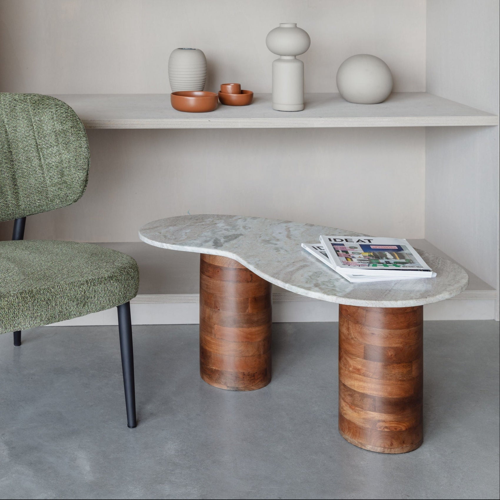 Peli Organic Mango Wood & Brown Marble Coffee Table