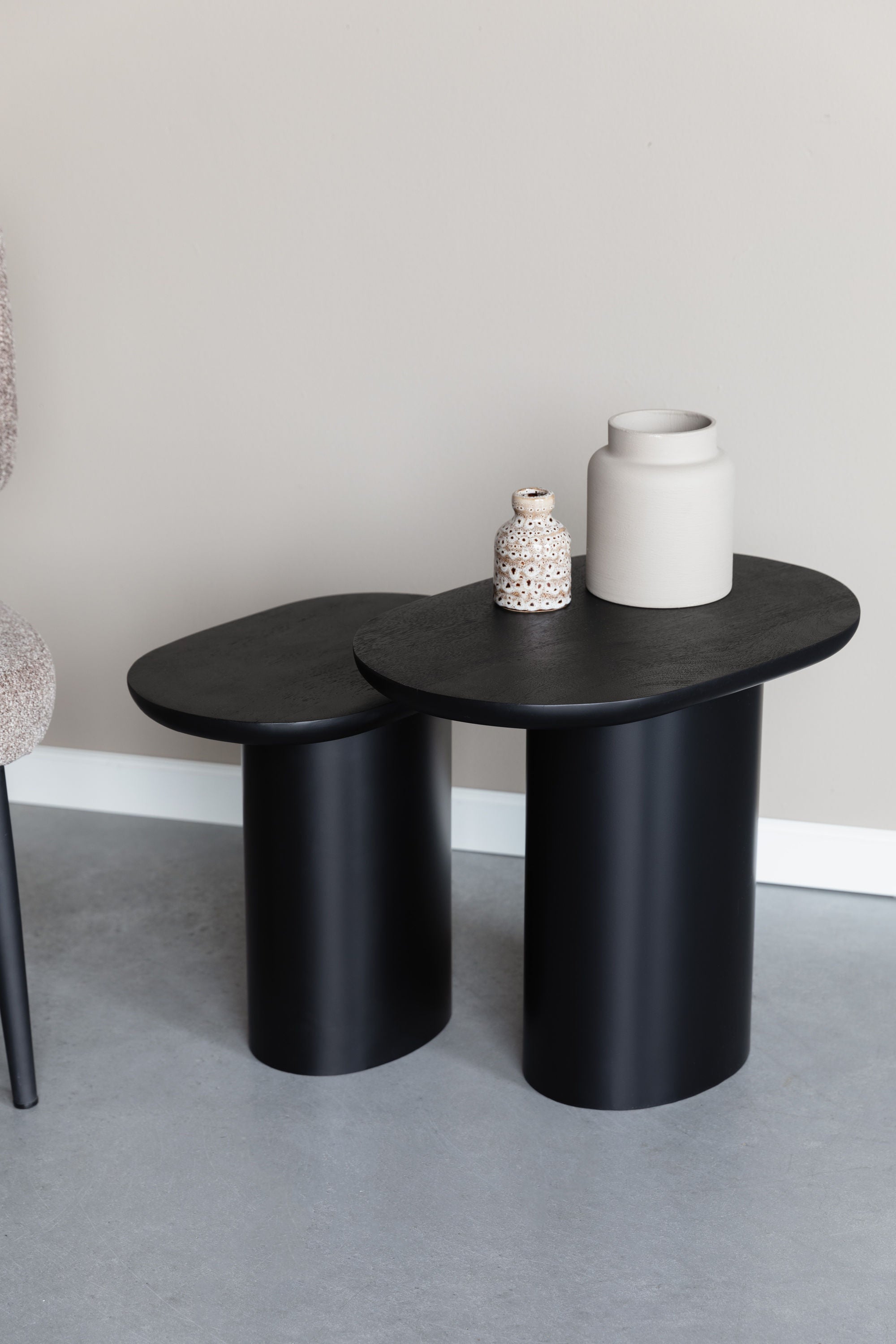 Set of 2 Bela Organic Black Mango Wood Side Tables Nest