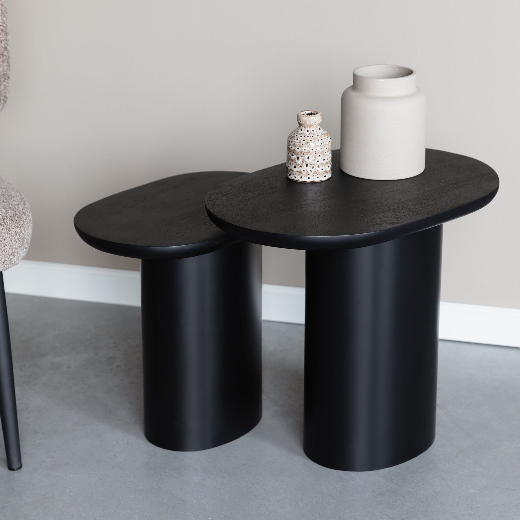 Set of 2 Bela Organic Black Mango Wood Side Tables Nest