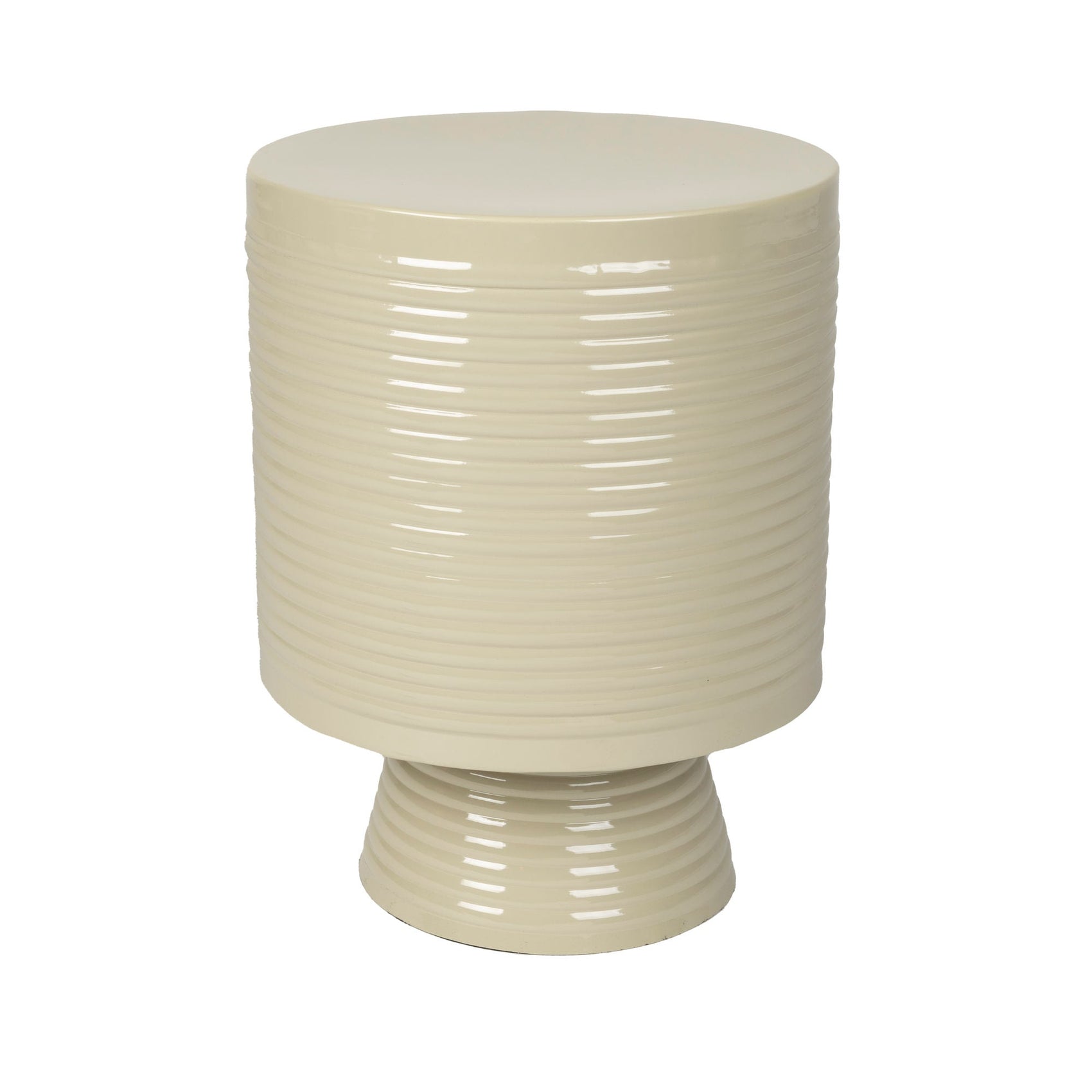 Sven Ribbed Ivory Drum Side Table Large