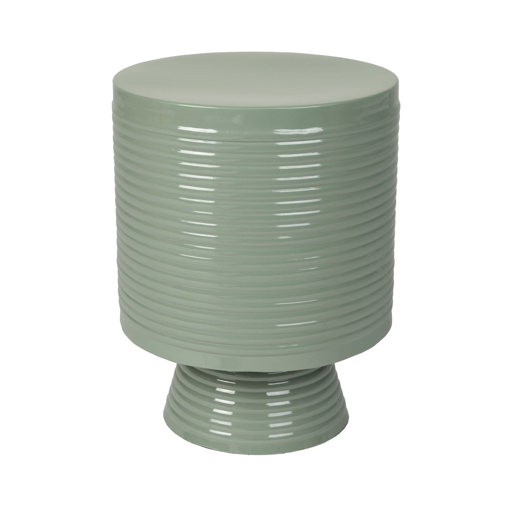 Sven Ribbed Green Drum Side Table Large