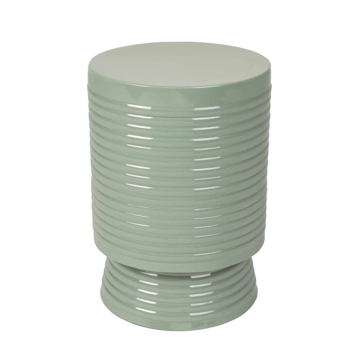 Sven Ribbed Green Drum Side Table Small