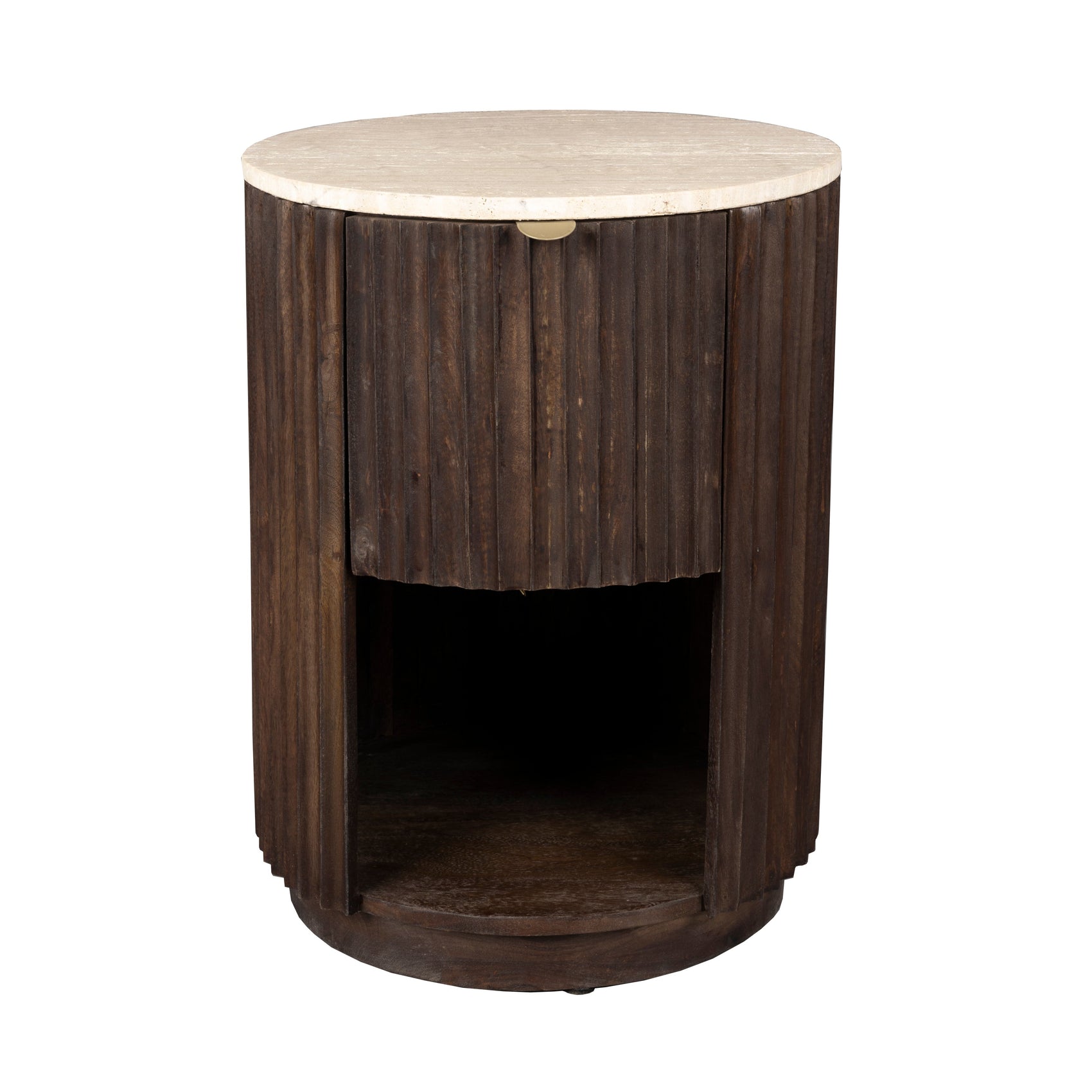 Dutchbone Marlow Ribbed Mango Wood & Travertine Marble Side Table/Bedside Table