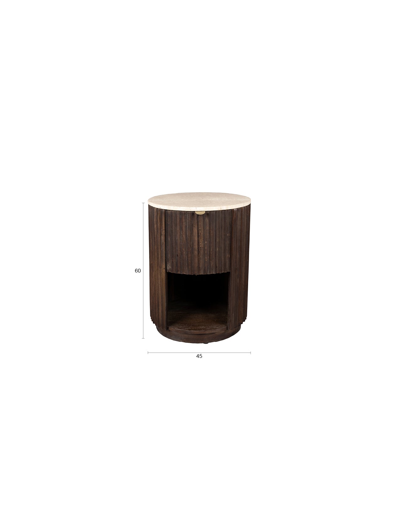 Dutchbone Marlow Ribbed Mango Wood & Travertine Marble Side Table/Bedside Table