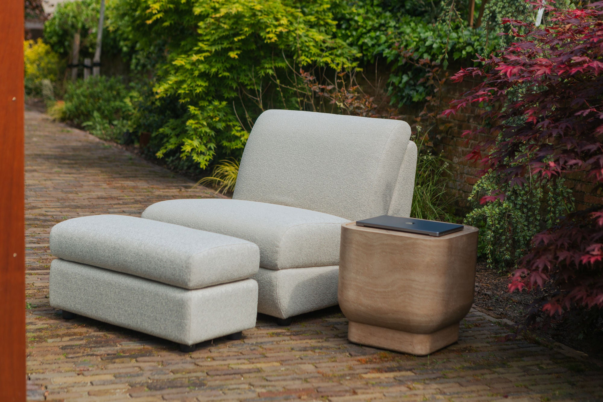 Zuiver Noble Beige Travertine Style Pill Oval Side Table