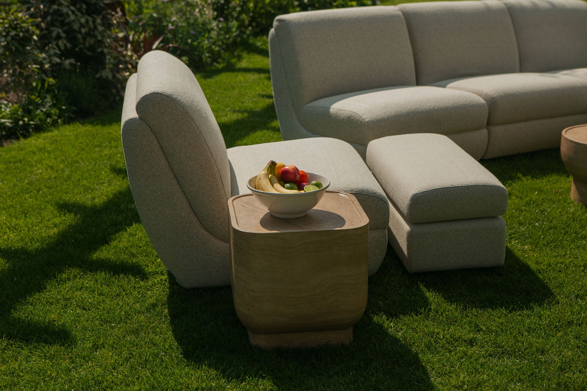 Zuiver Noble Beige Travertine Style Pill Oval Side Table