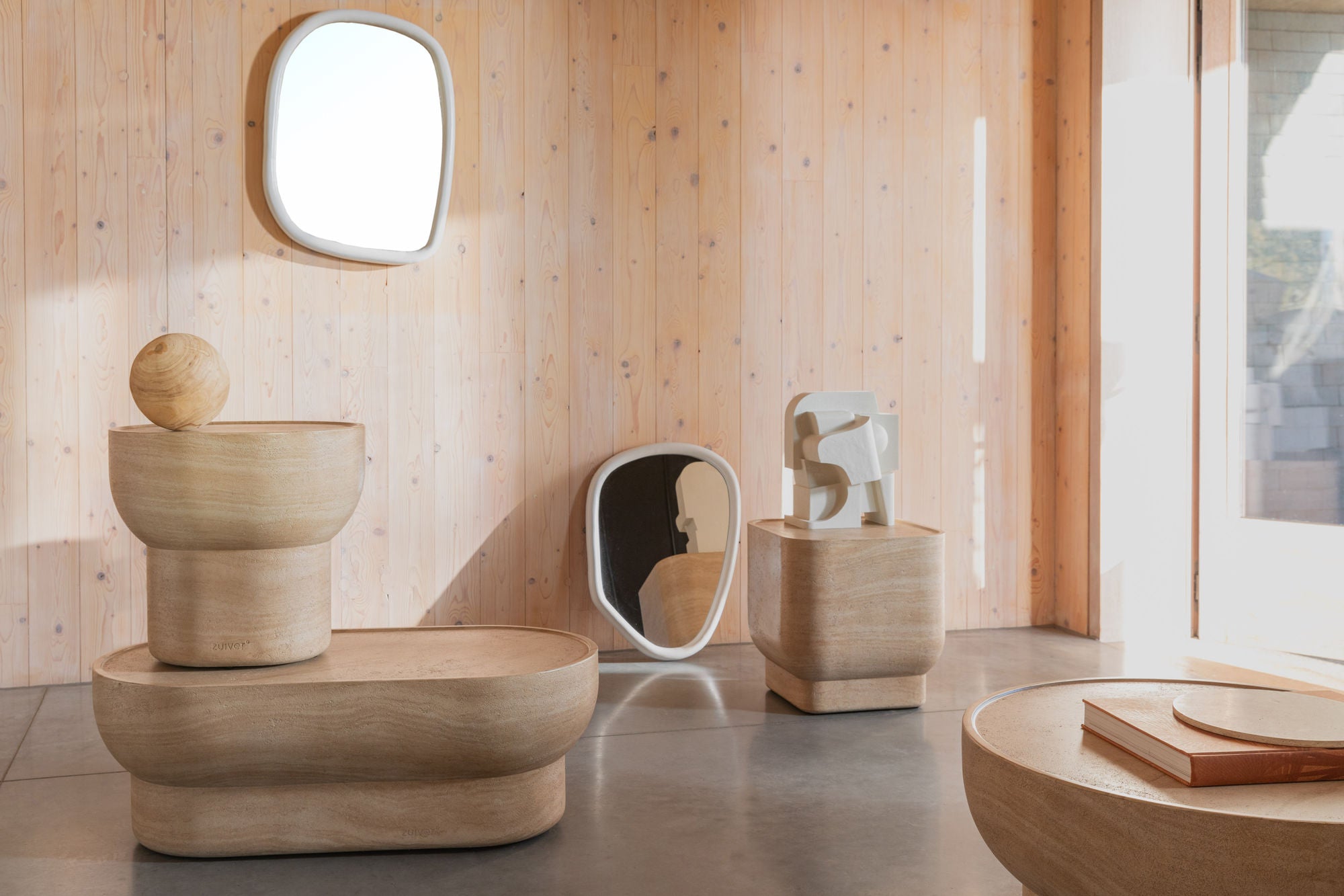 Zuiver Noble Beige Travertine Style Oval Coffee Table