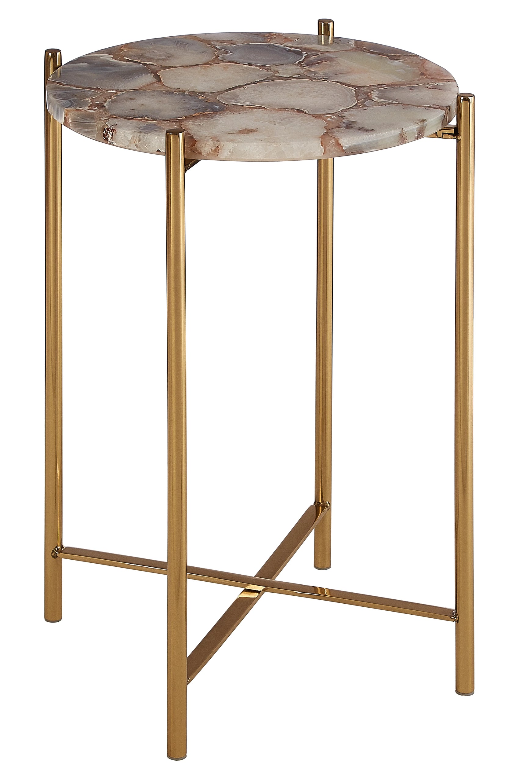 Tobor Natural Agate Stone & Gold Round Side Table