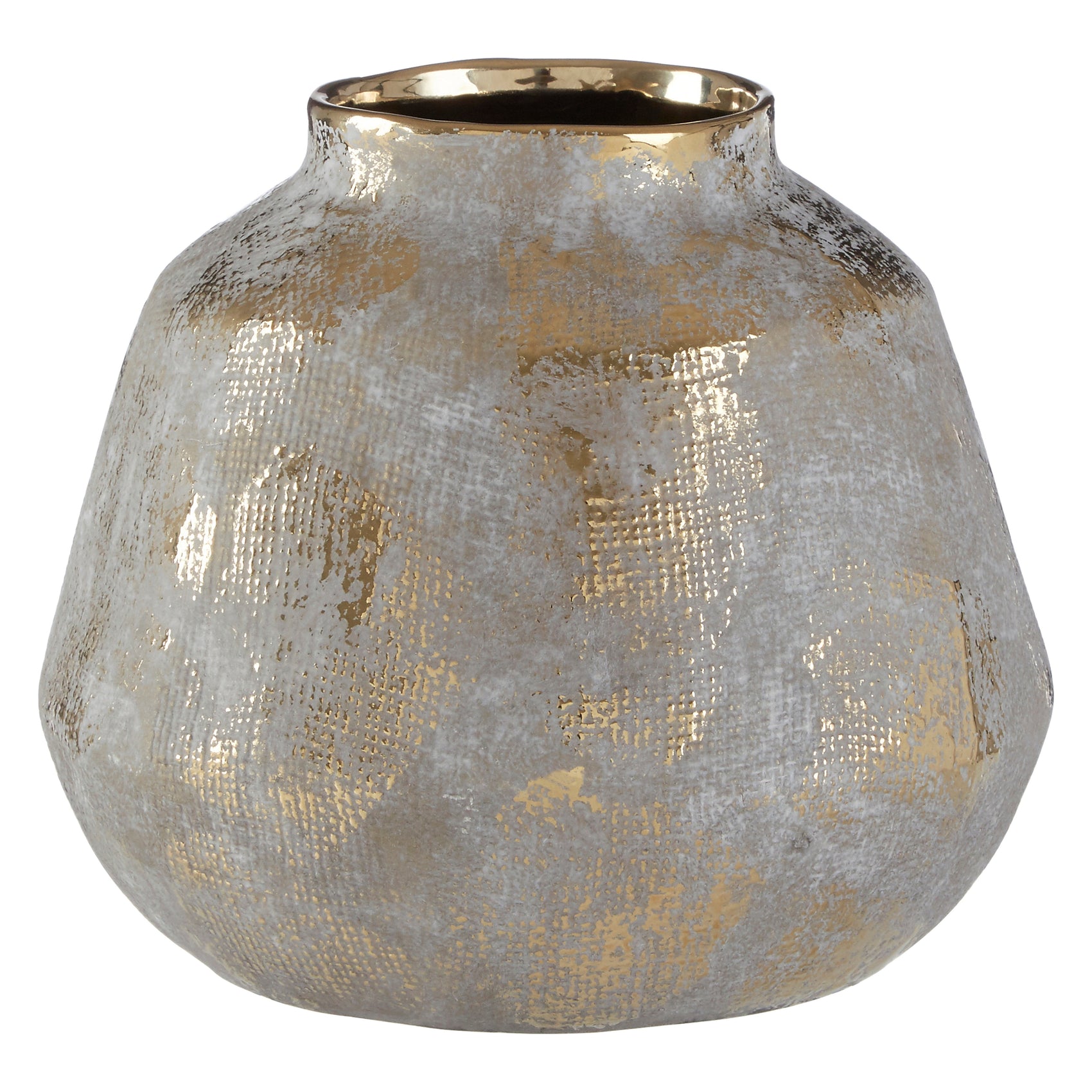 Arlo Grey & Gold Distressed Ceramic Vase Wide