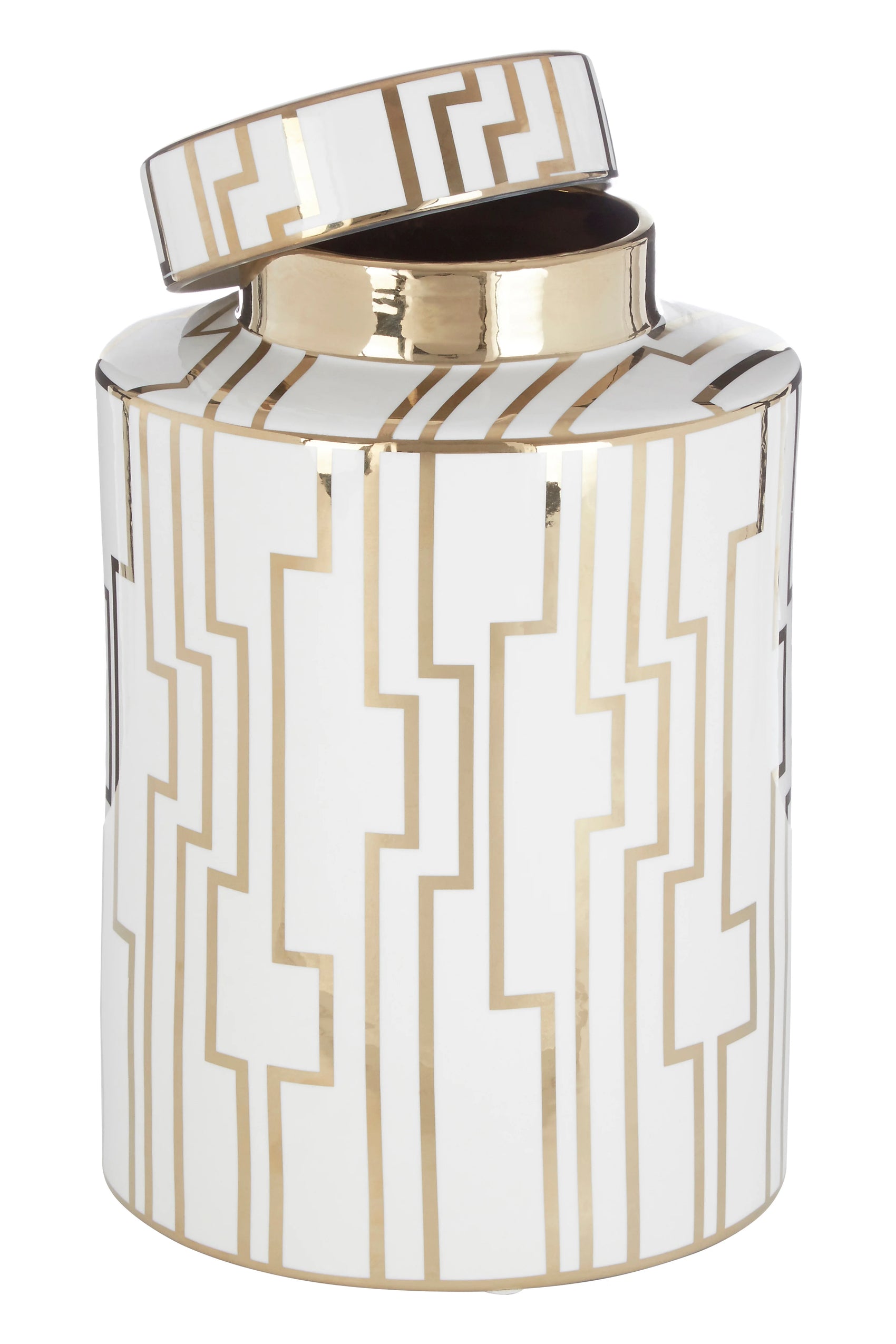 Remy Art Deco White & Gold Ceramic Jar | Large