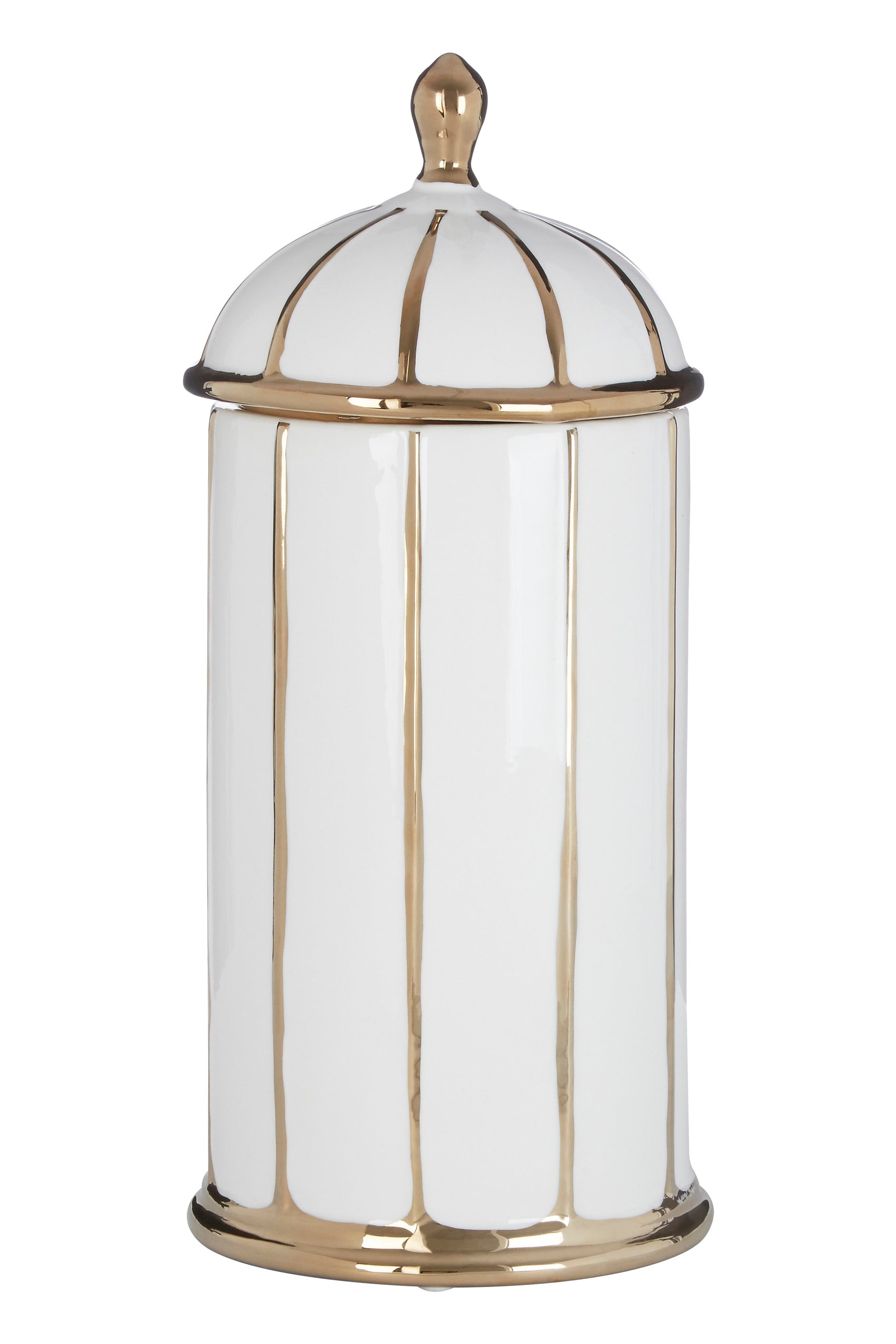 Epsom White & Gold Striped Ceramic Jar | Large