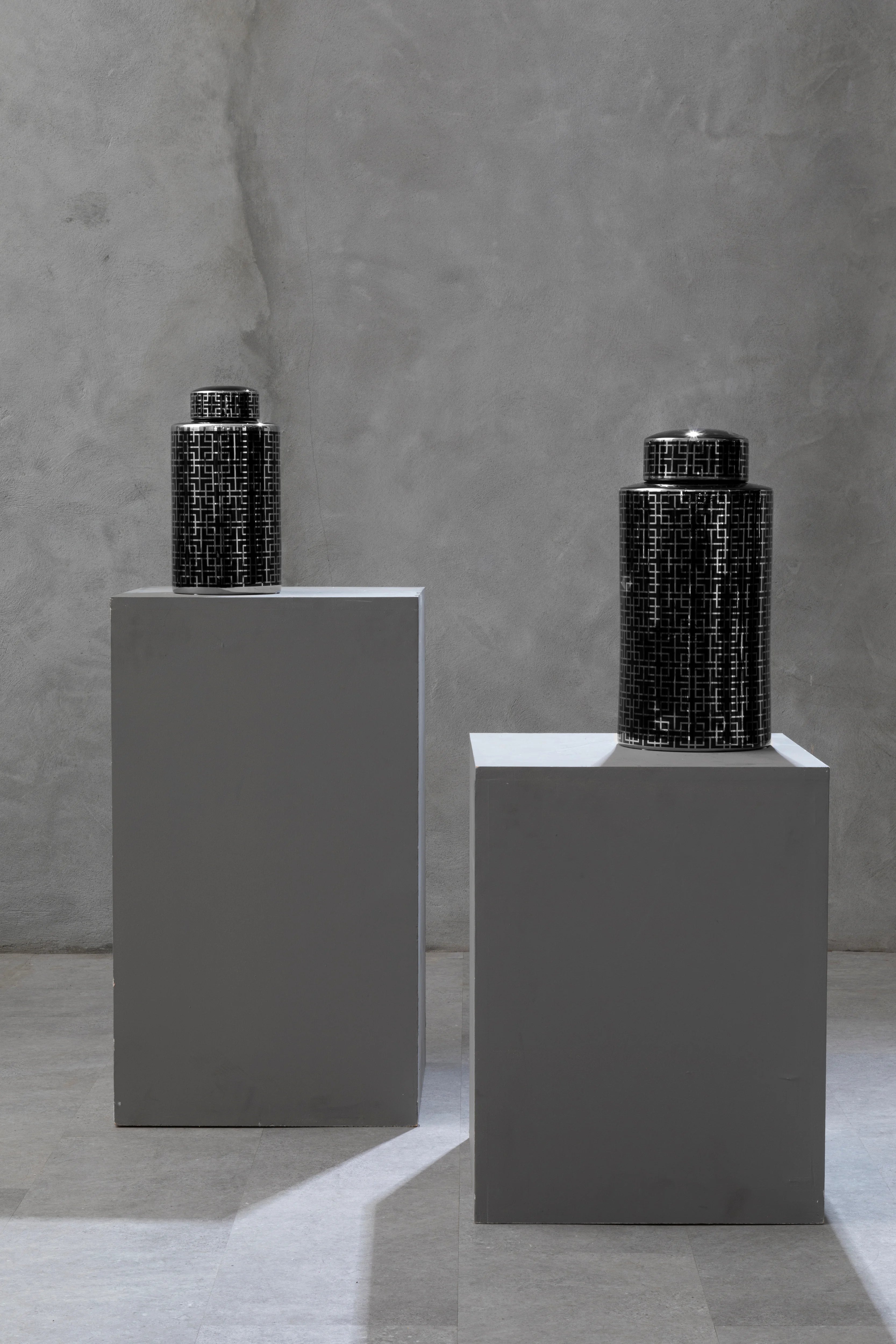 Ohana Art Deco Black & Silver Ceramic Jar | Small