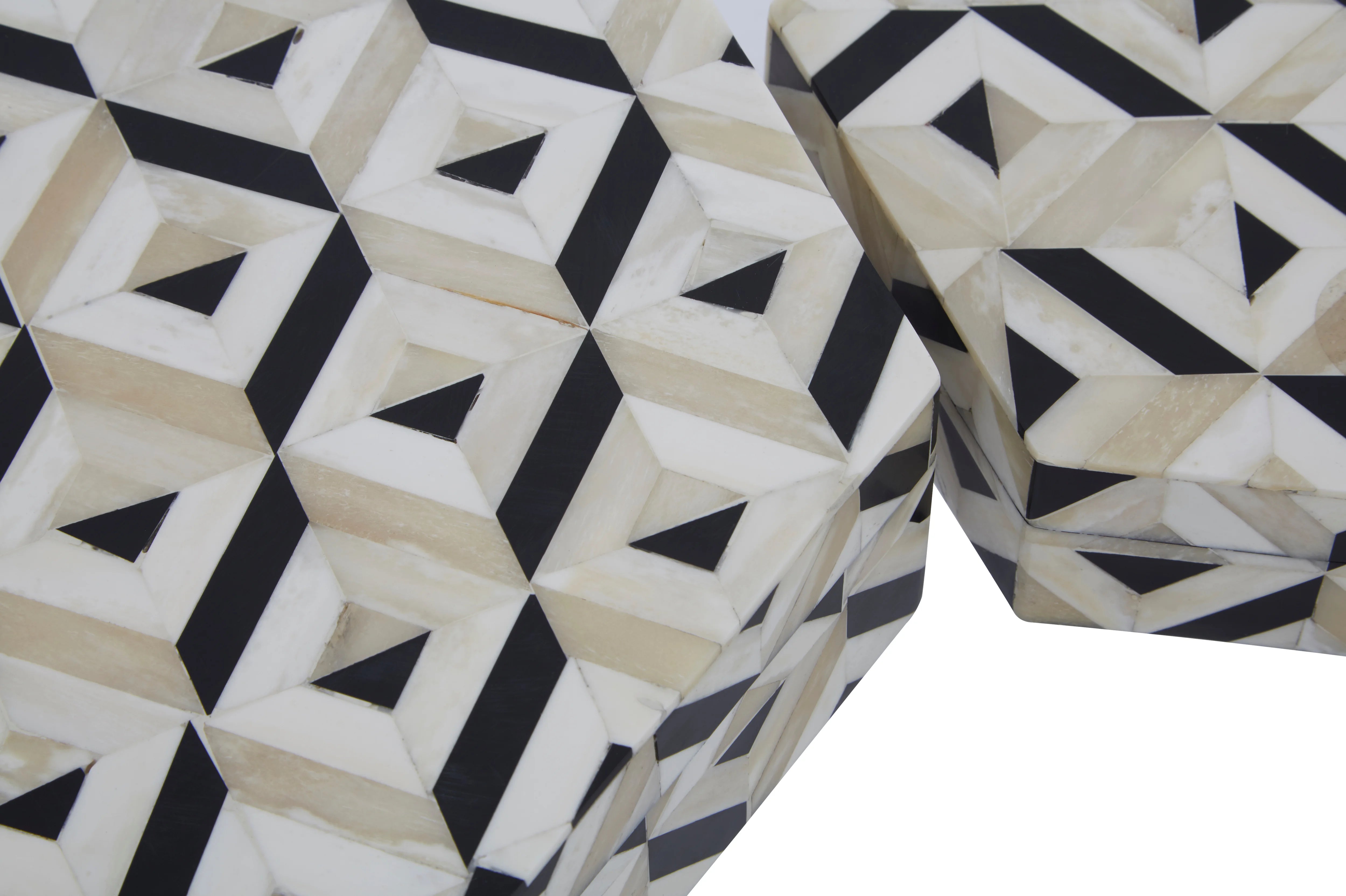 Set of 2 Connie Geometric Ivory Black White Trinket Boxes