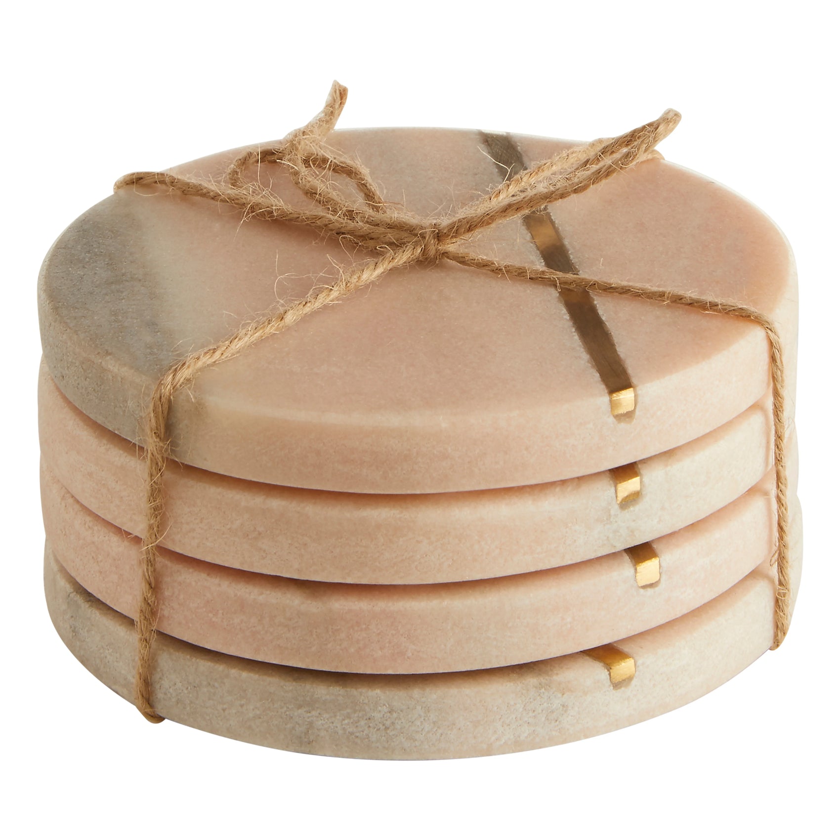 Set of 4 Rozzano Pink Marble & Gold Coasters