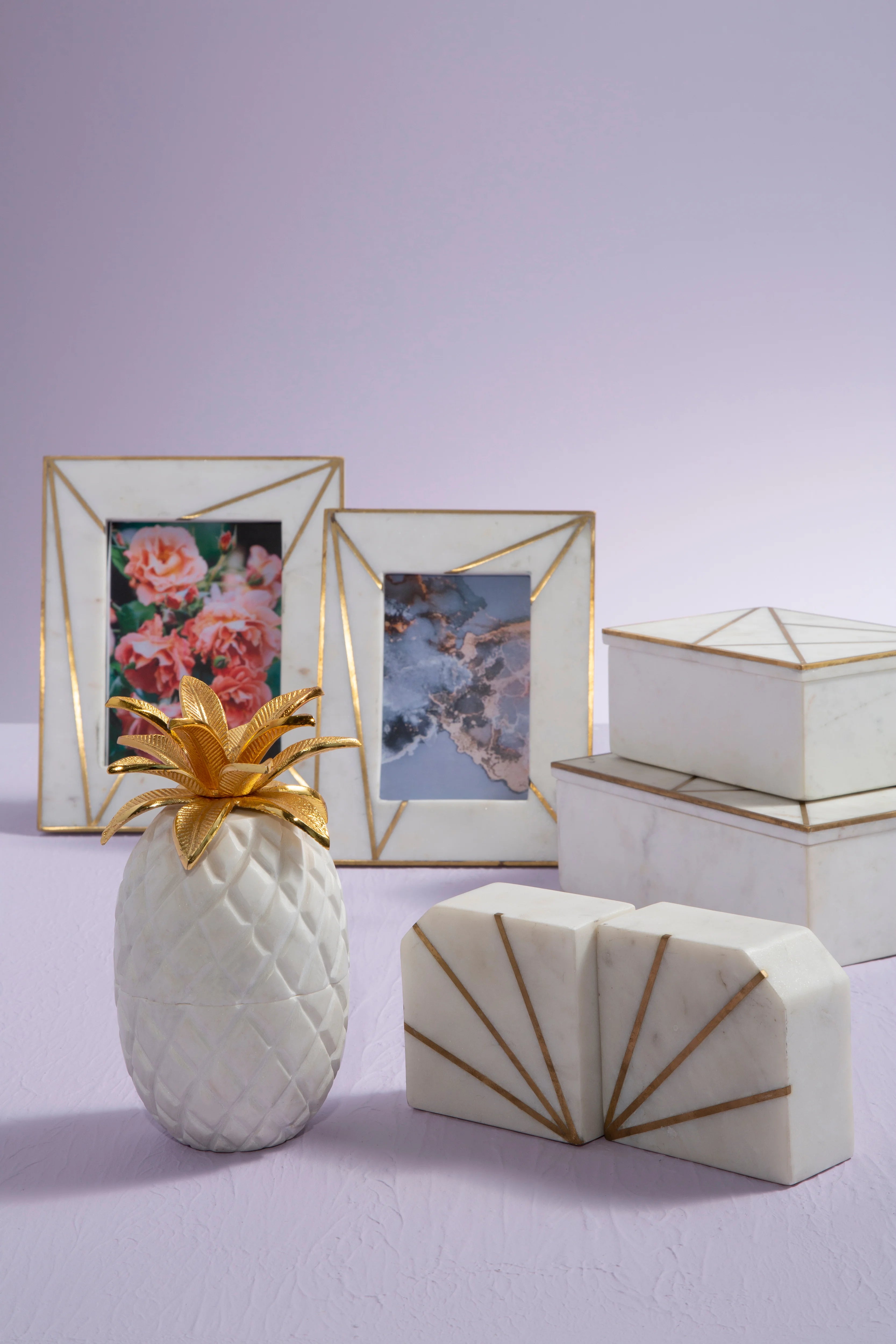Edgar White Marble & Gold Bookends