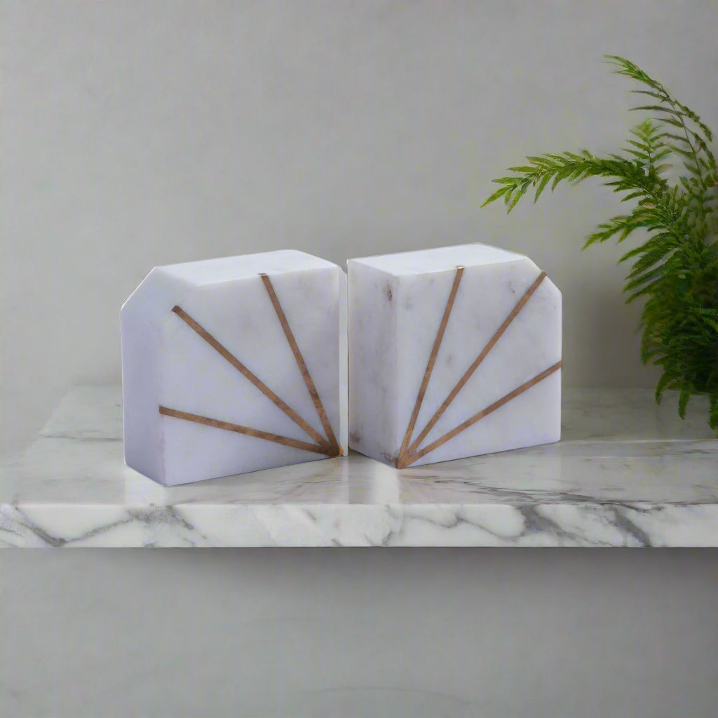 Edgar White Marble & Gold Bookends