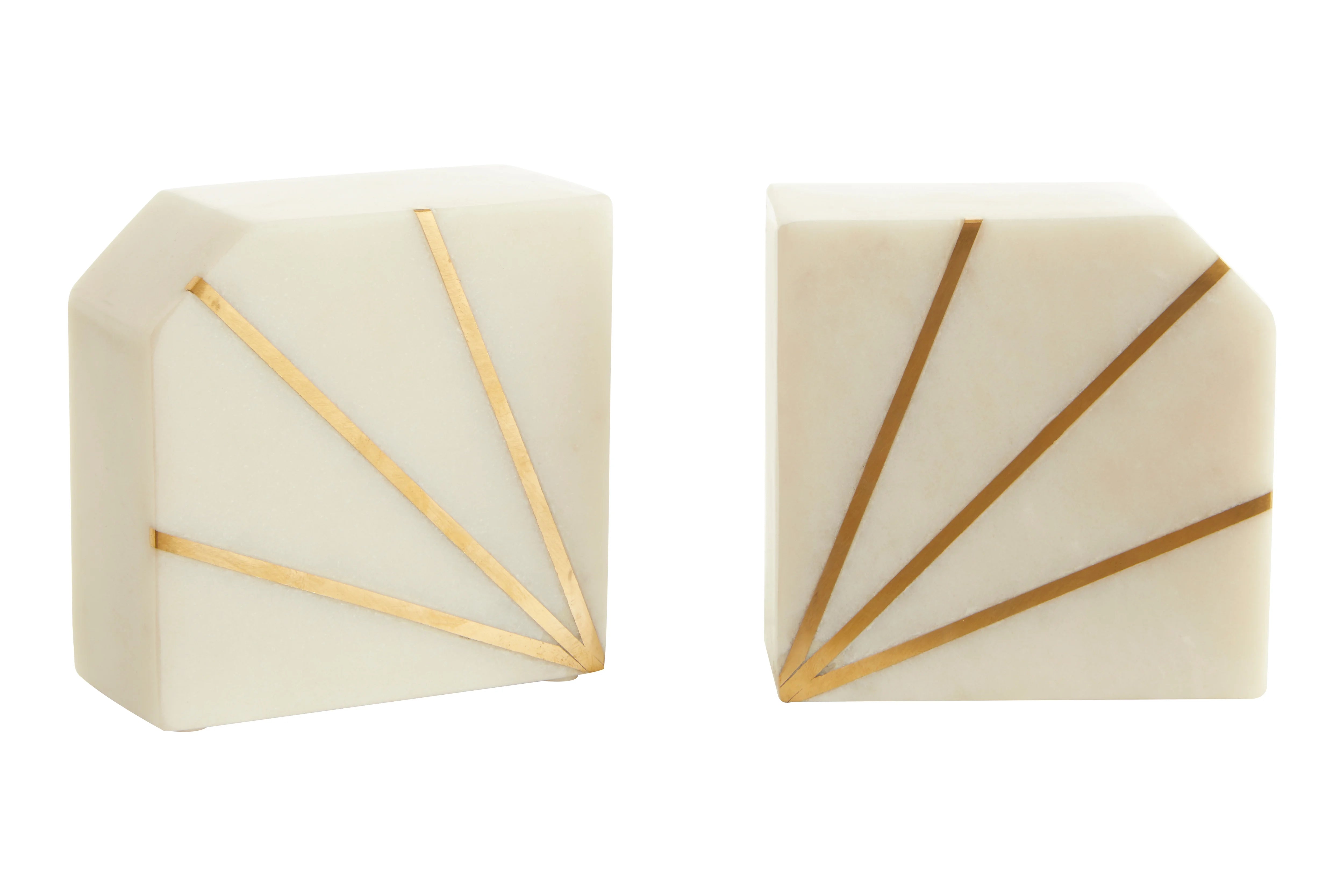 Edgar White Marble & Gold Bookends