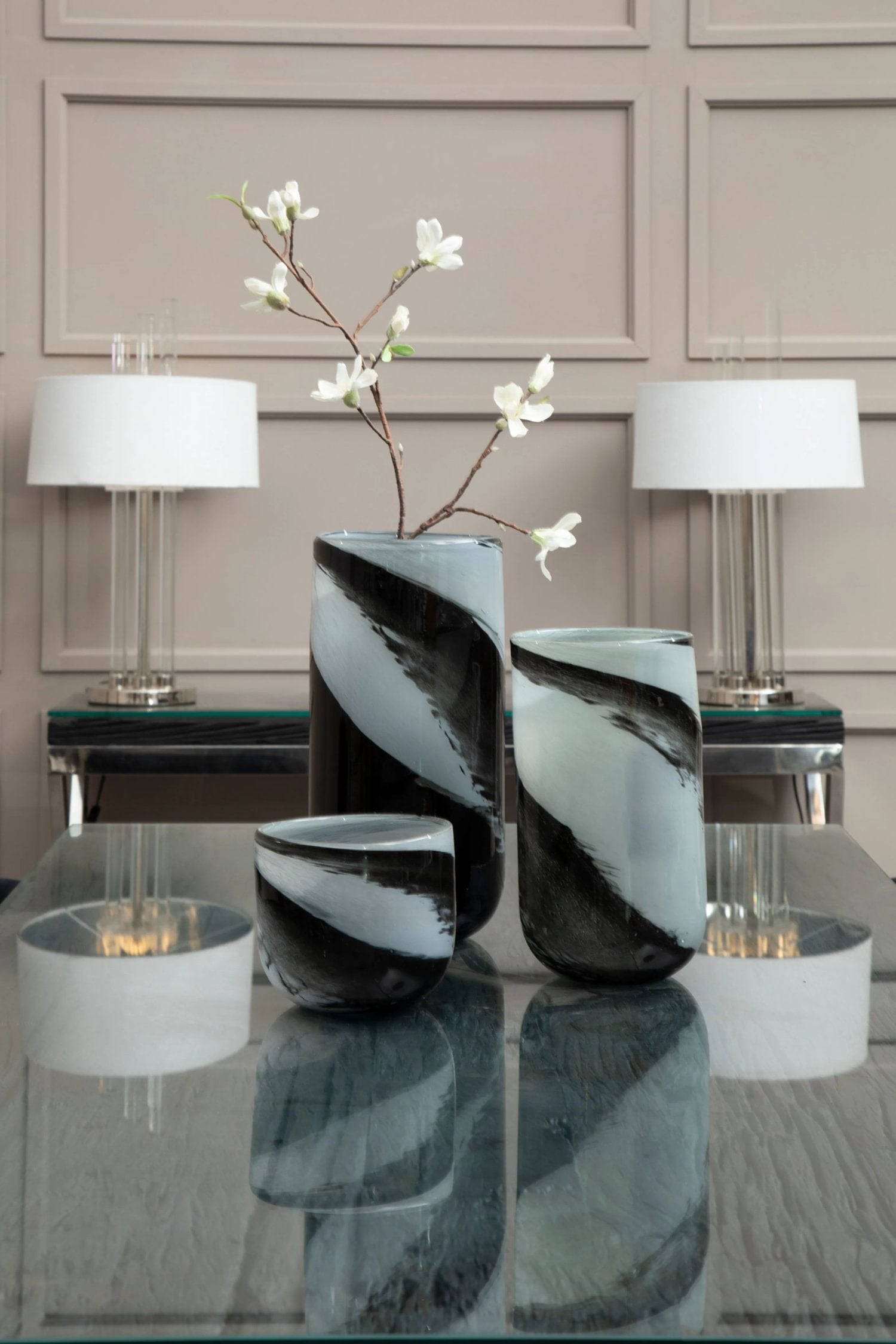 Pigment Large Grey & Black Brushstroke Design Glass Vase