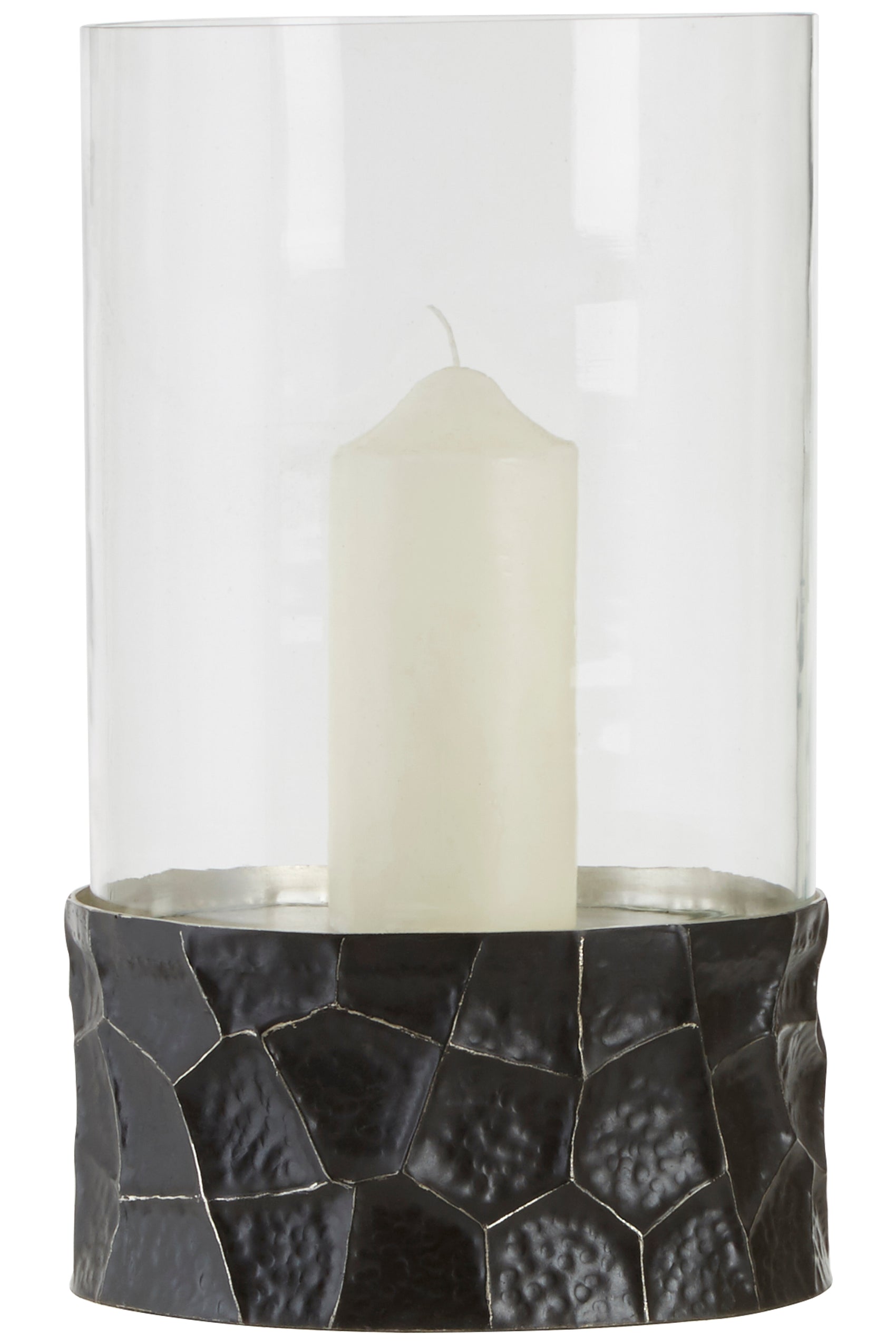 Koby Hammered Black Hurricane Candle Holder | Large