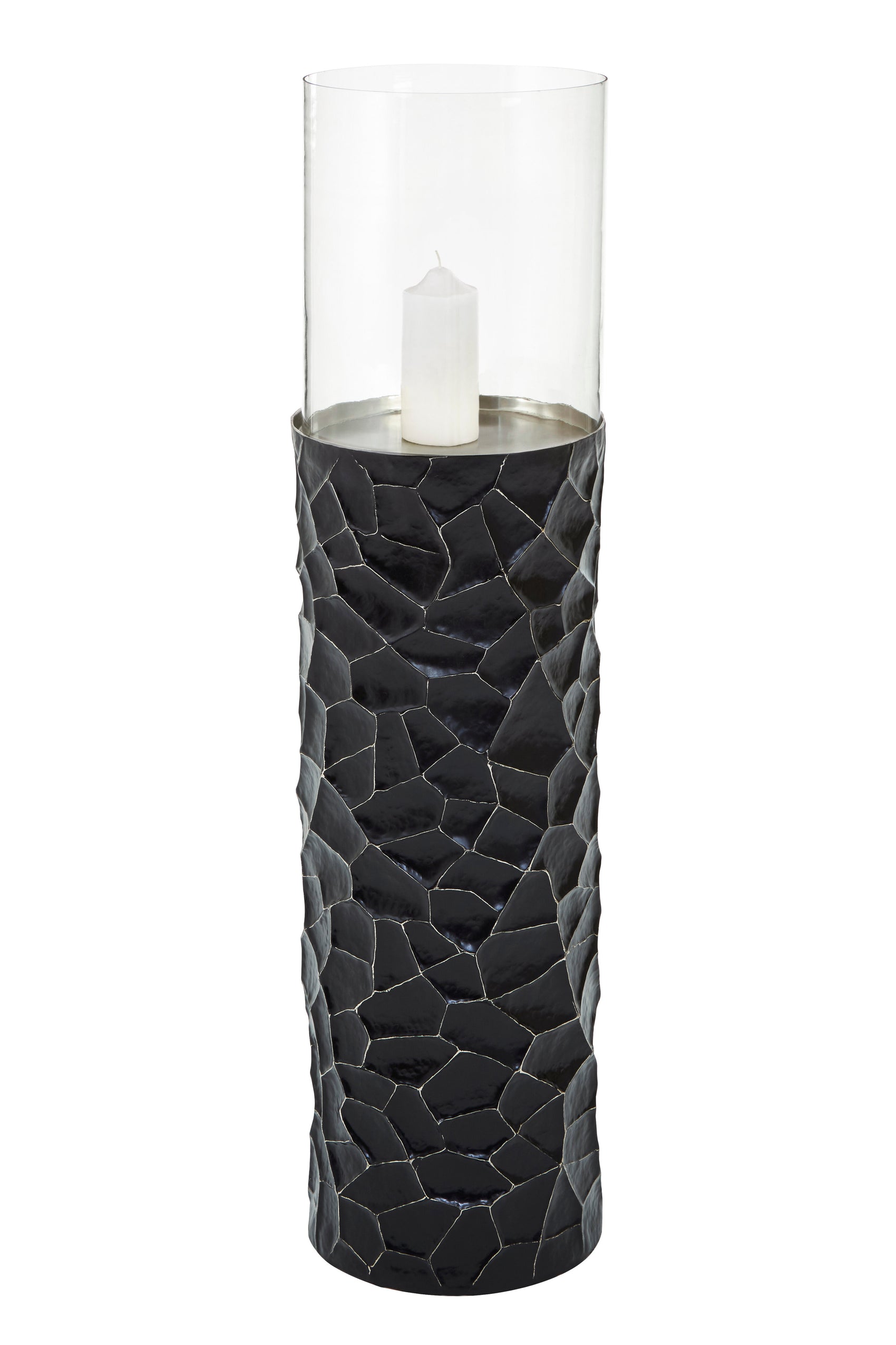 Koby Hammered Black Floor Standing Hurricane Candle Holder 112cm
