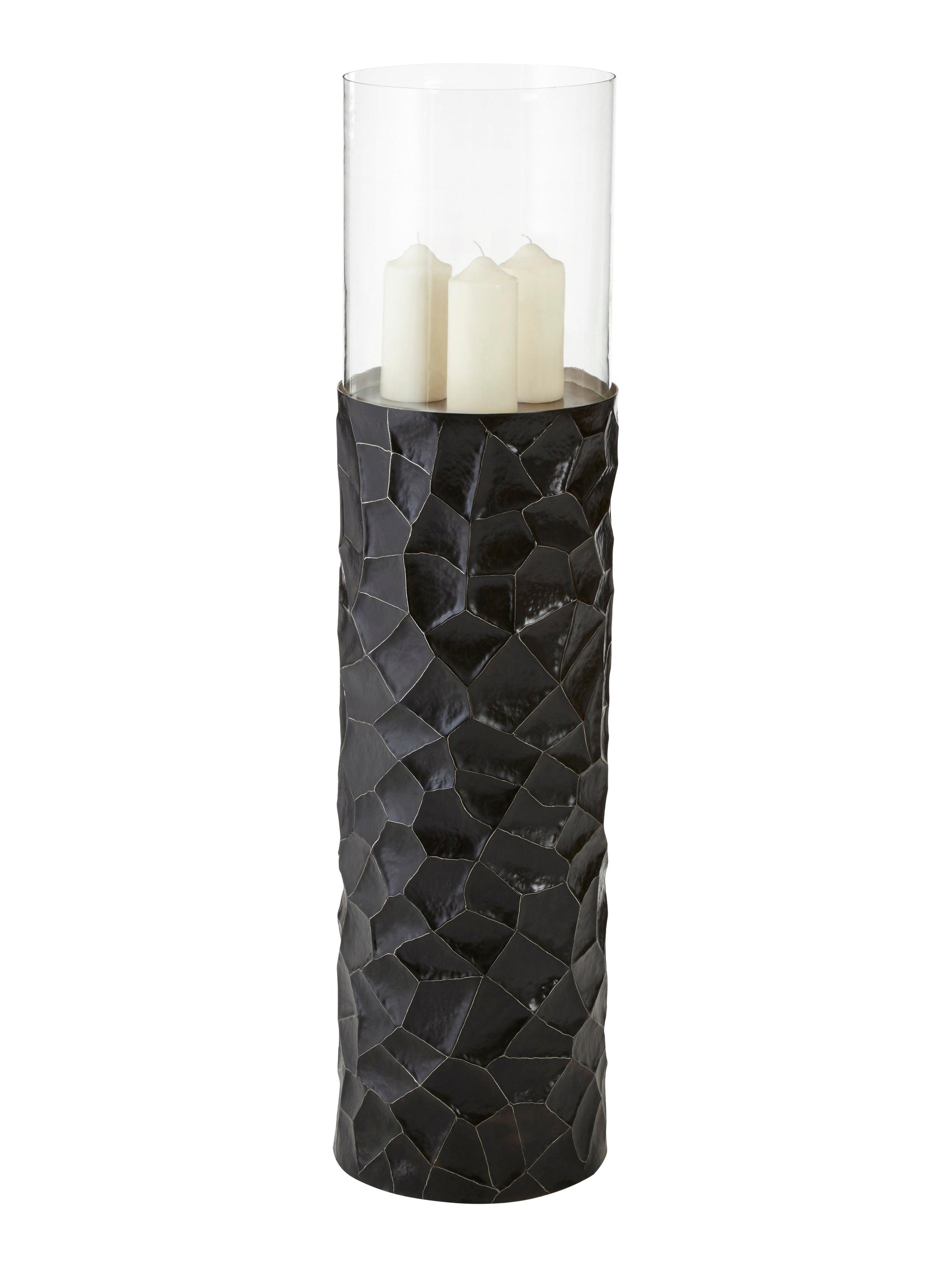 Koby Hammered Black Floor Standing Hurricane Candle Holder 92cm