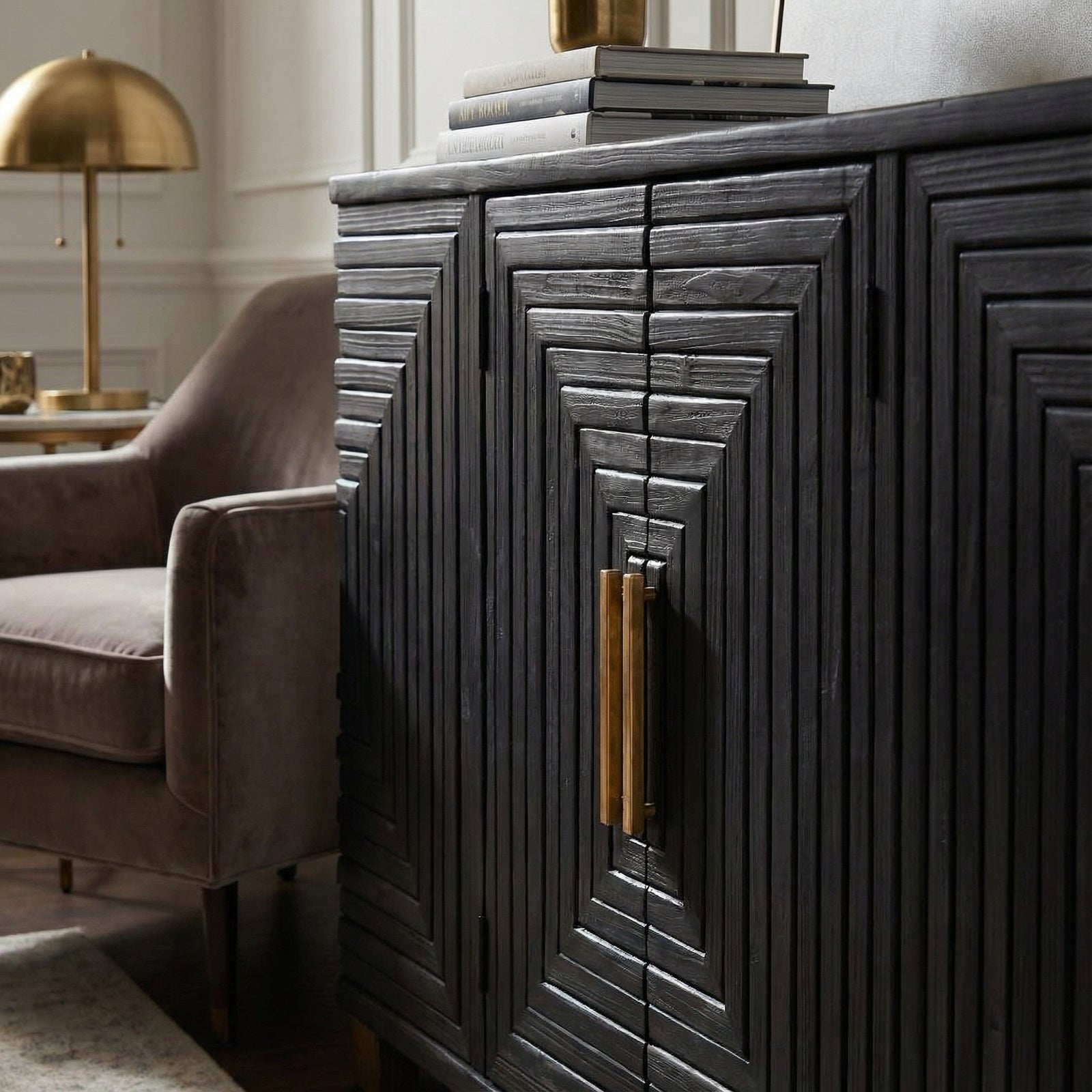 Kilburn Black Wood Geometric Sideboard