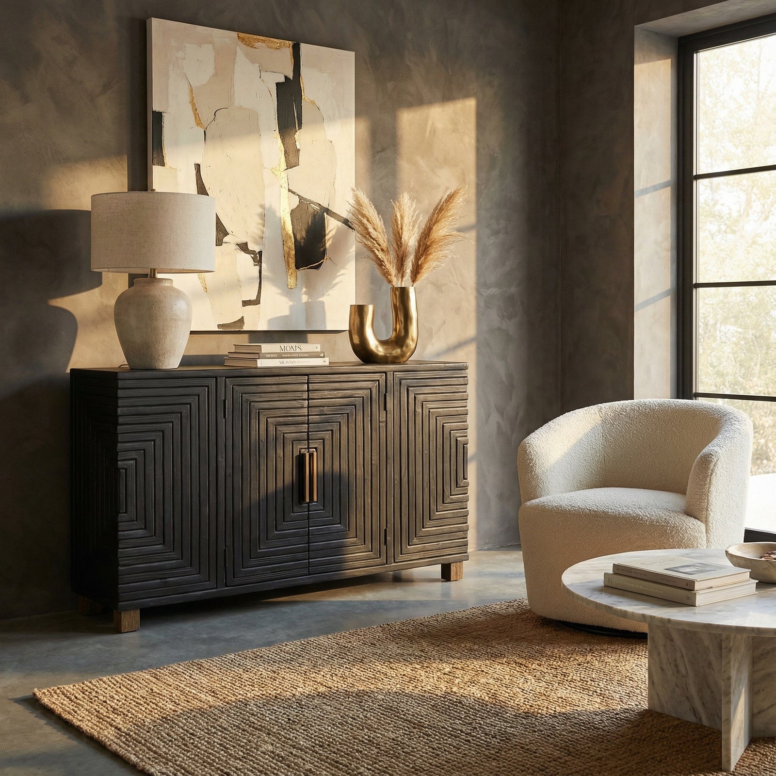 Kilburn Black Wood Geometric Sideboard