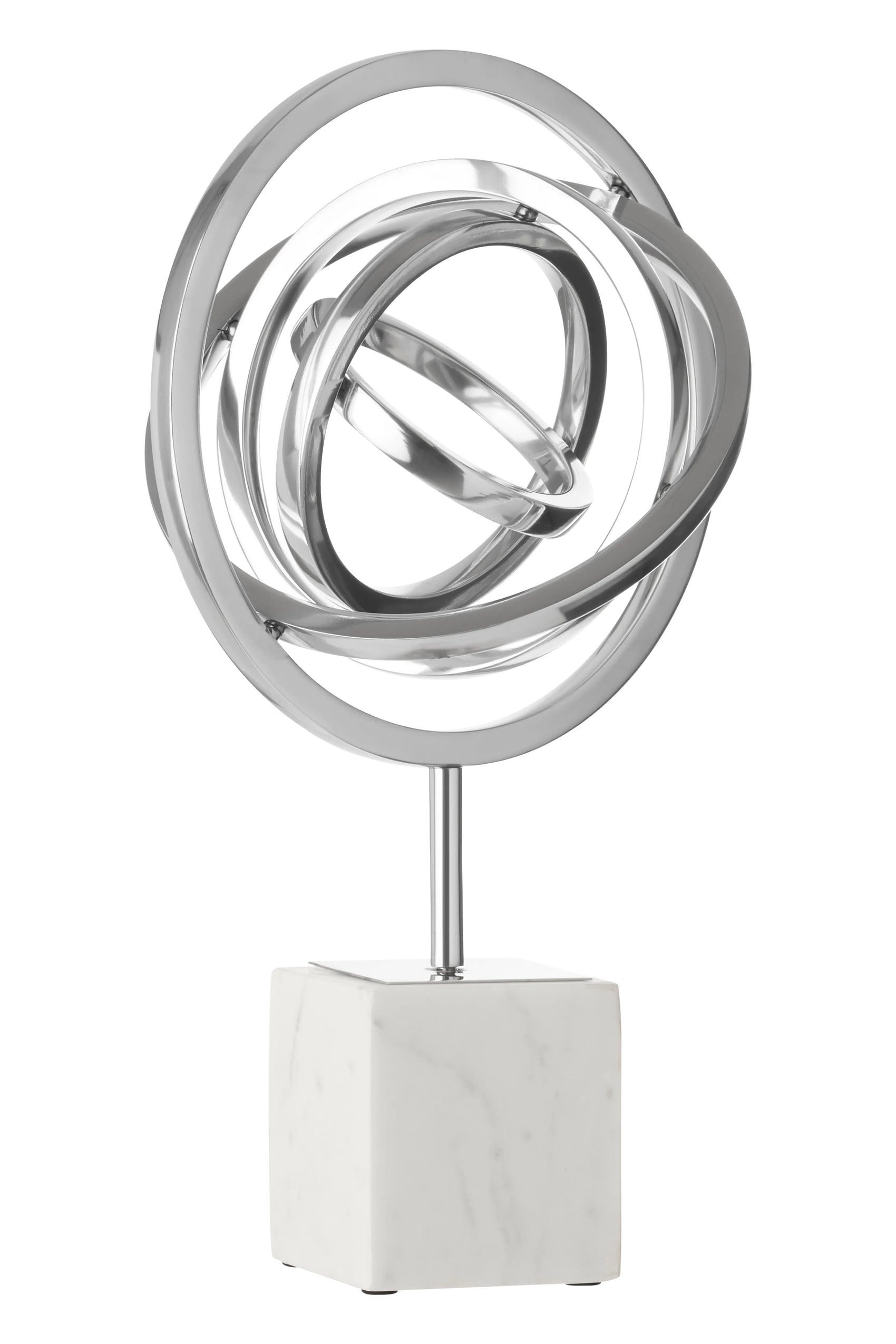 Cleo Silver Finish Spiral Sculpture on White Marble Base