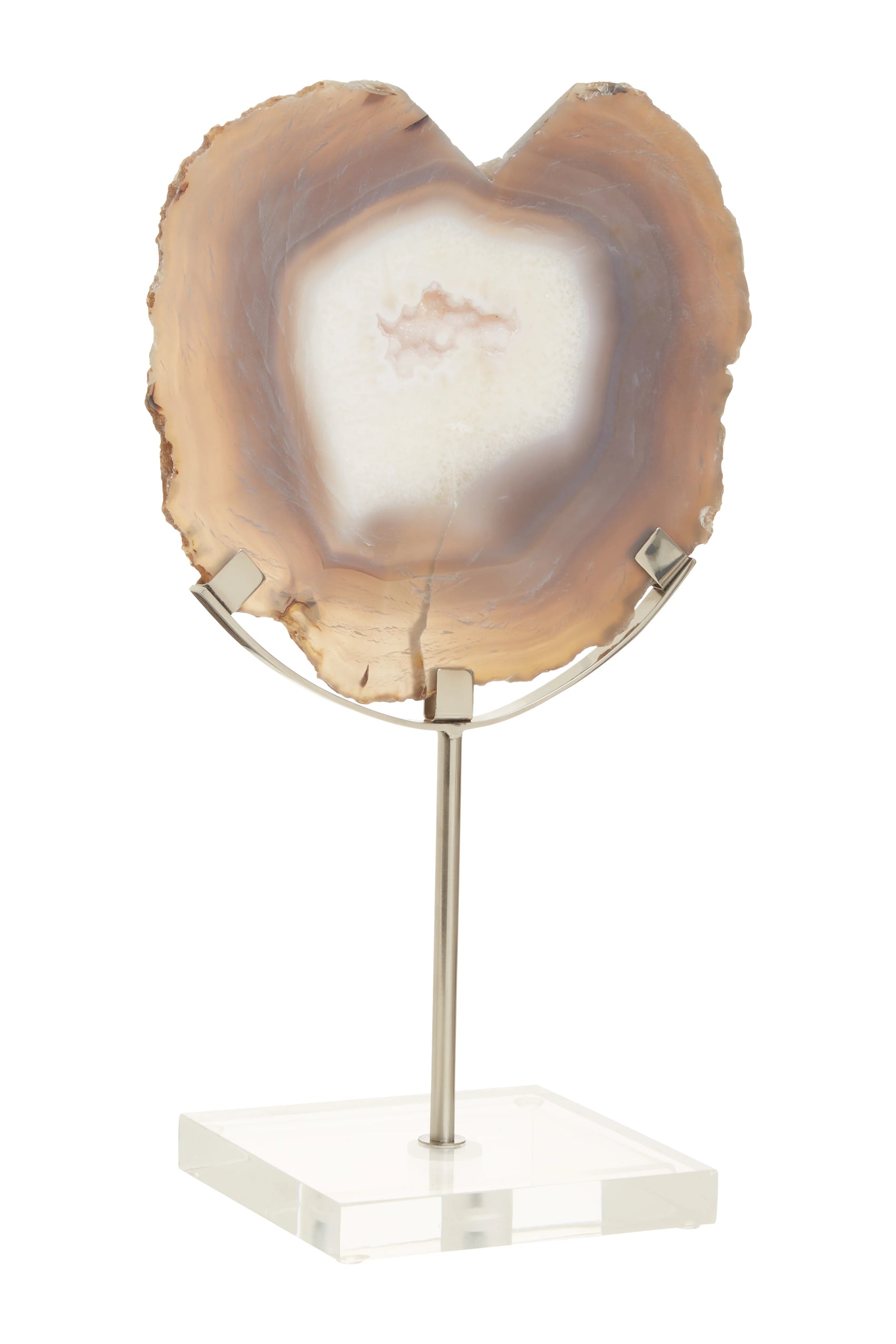 Monzoro Agate Stone & Silver Disk Sculpture