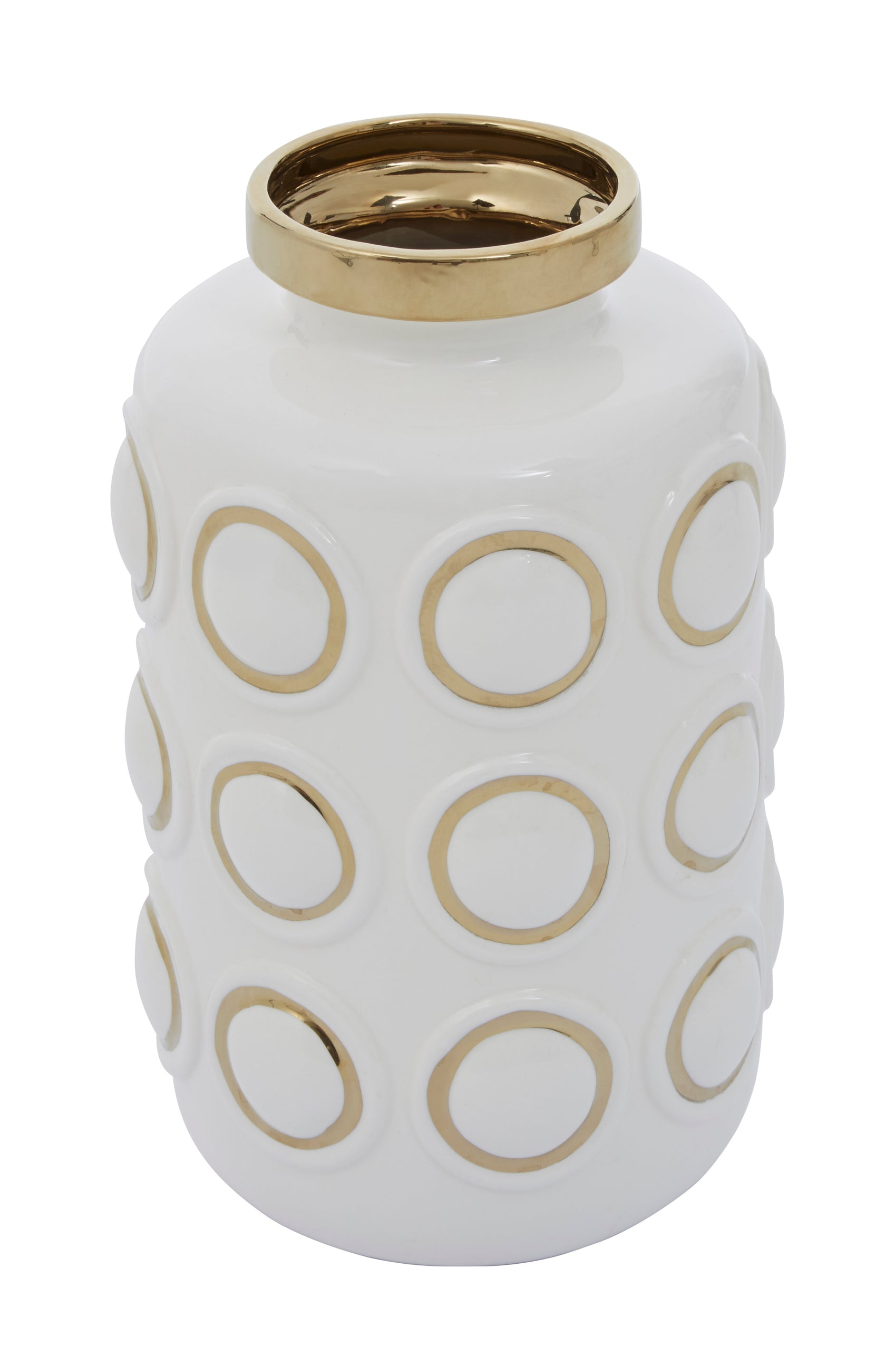Torello White & Gold Embossed Rings Ceramic Vase | Large