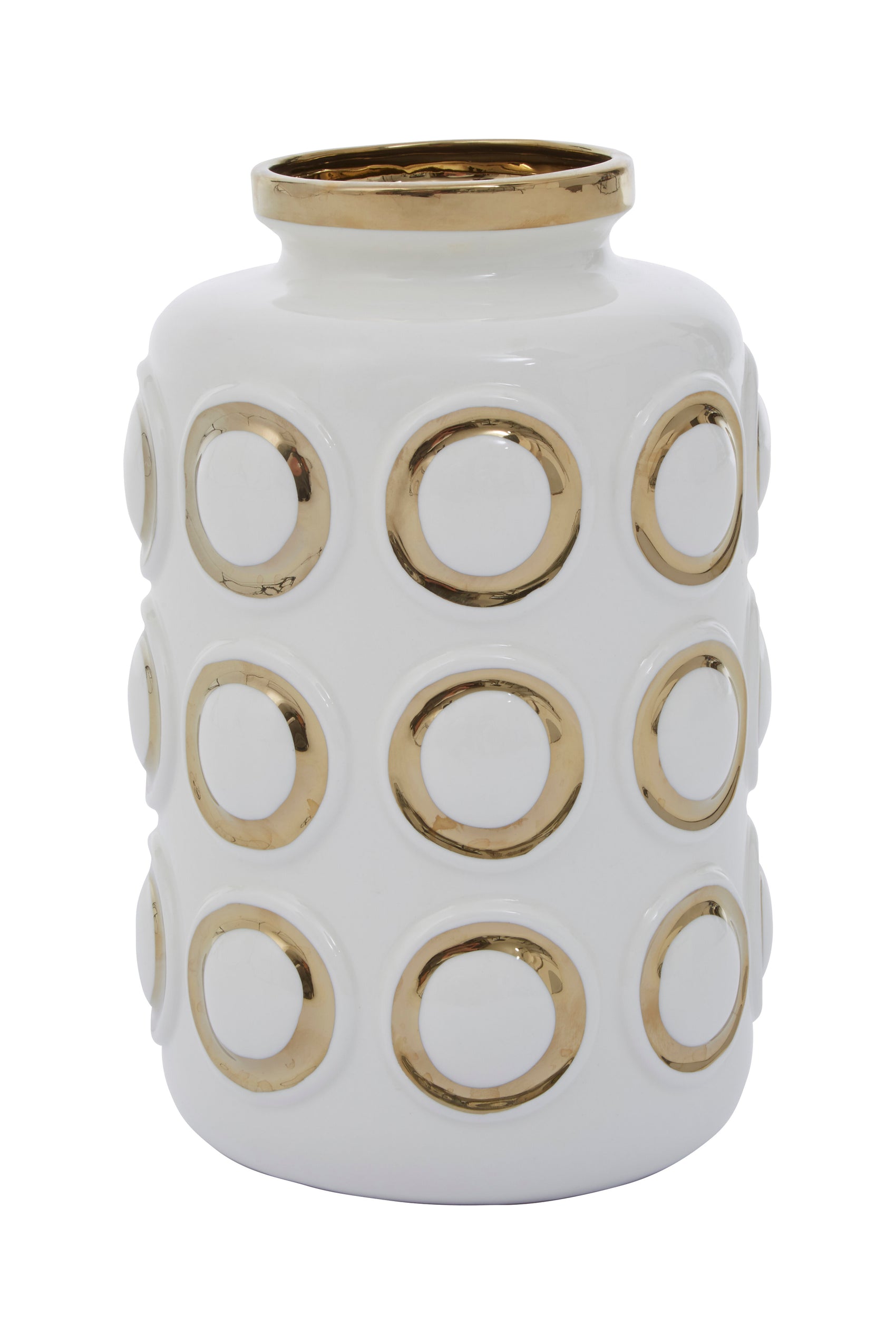 Torello White & Gold Embossed Rings Ceramic Vase | Small