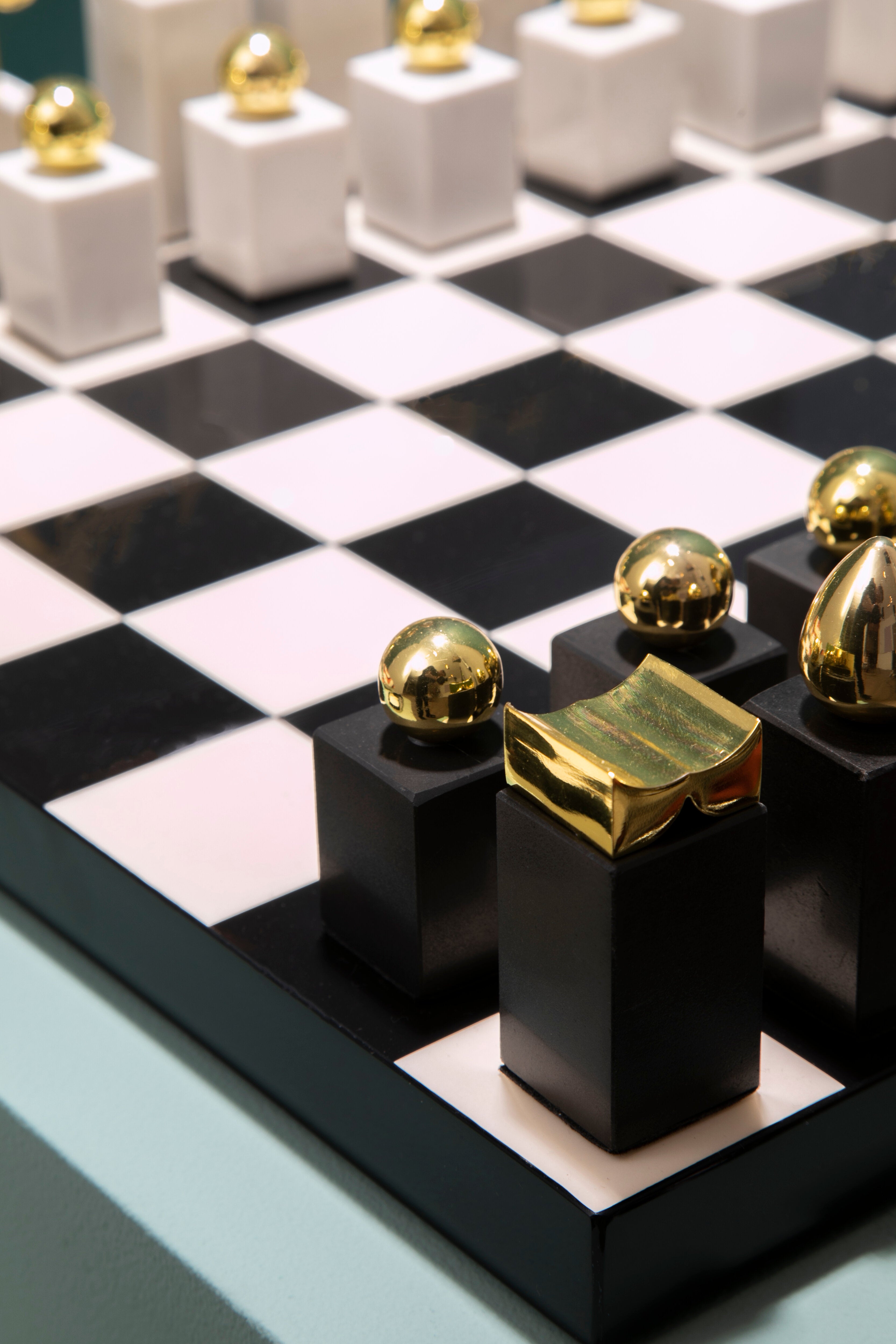 Eleri Black & White Marble & Gold Chessboard Set