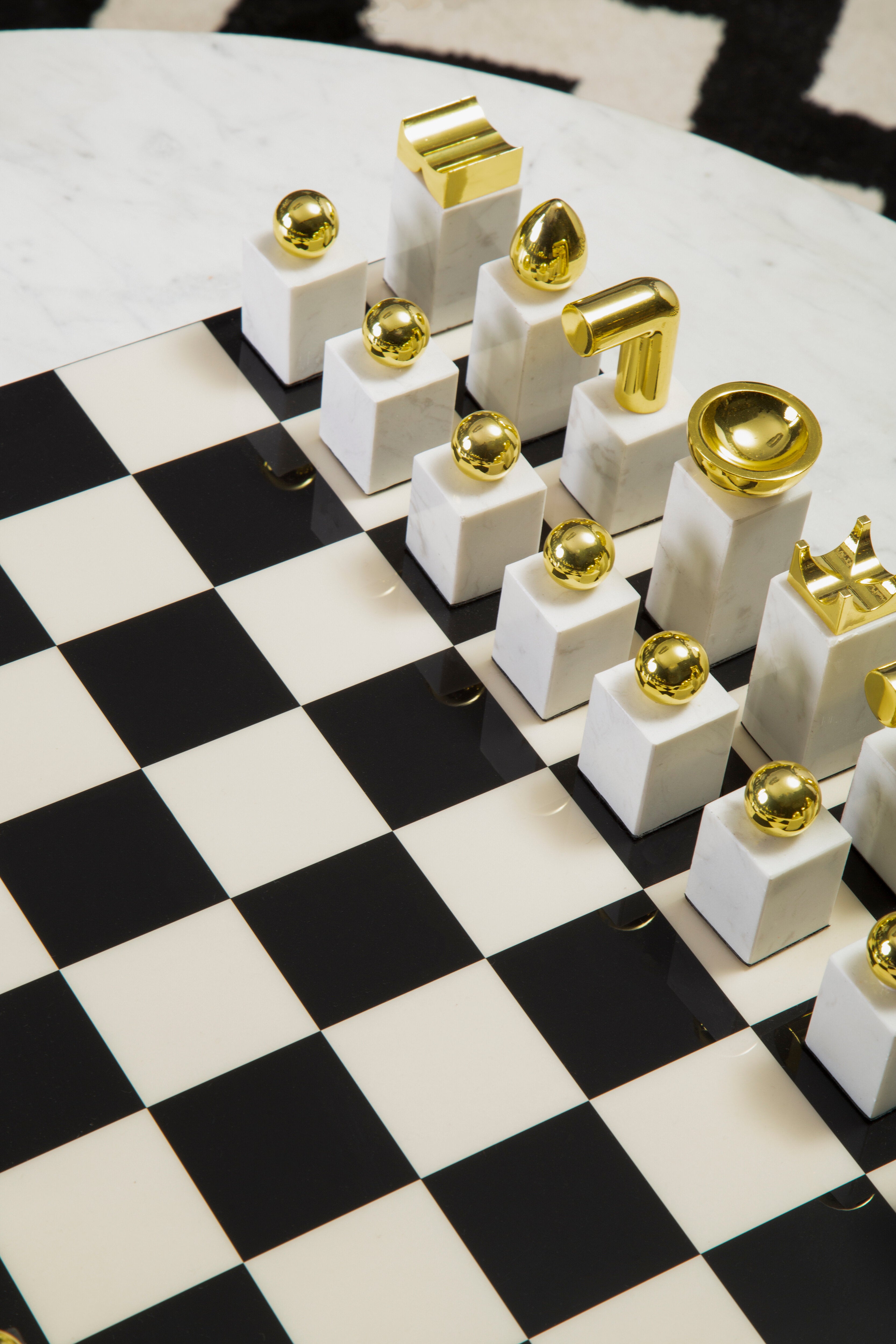 Eleri Black & White Marble & Gold Chessboard Set