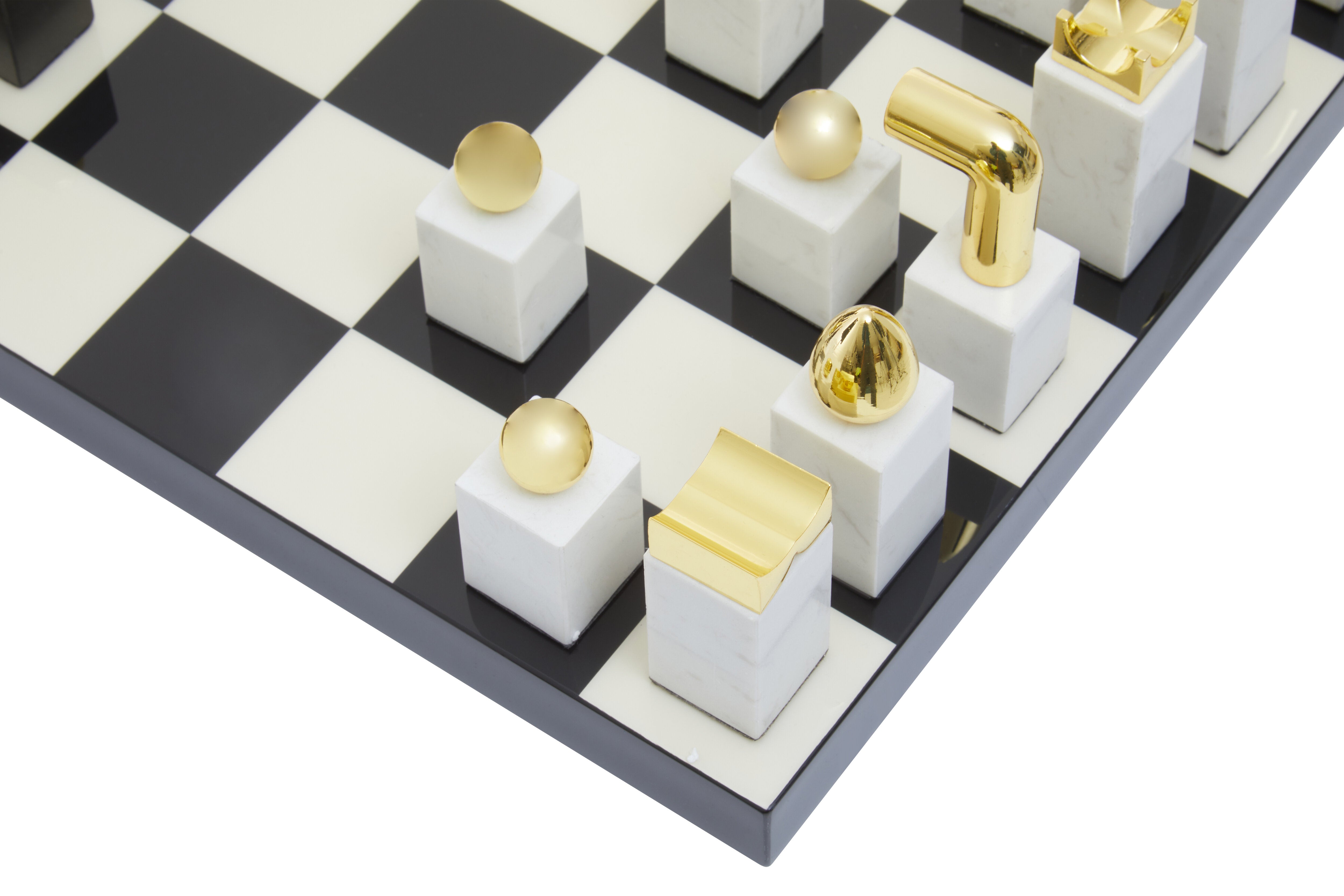 Eleri Black & White Marble & Gold Chessboard Set