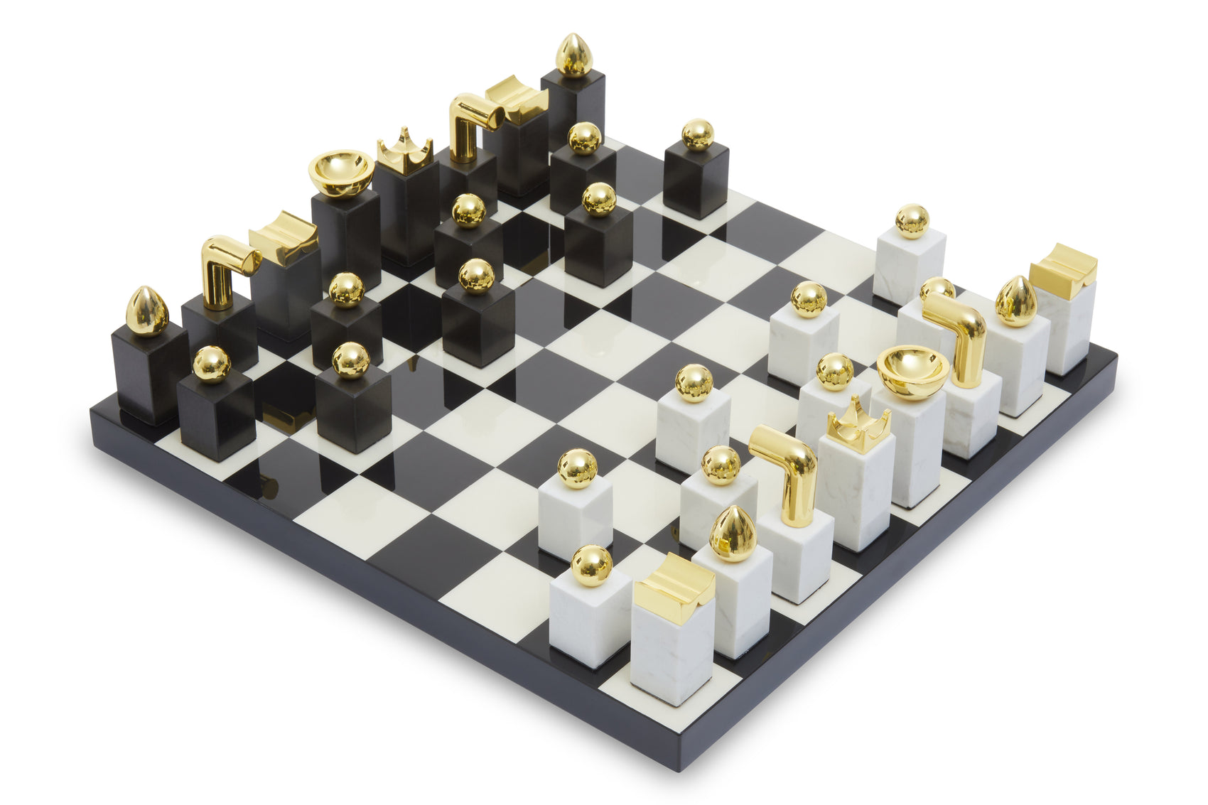 Eleri Black & White Marble & Gold Chessboard Set