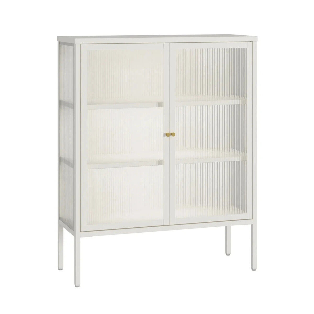 Clerkenwell Warm White Metal & Fluted Glass Door Cabinet