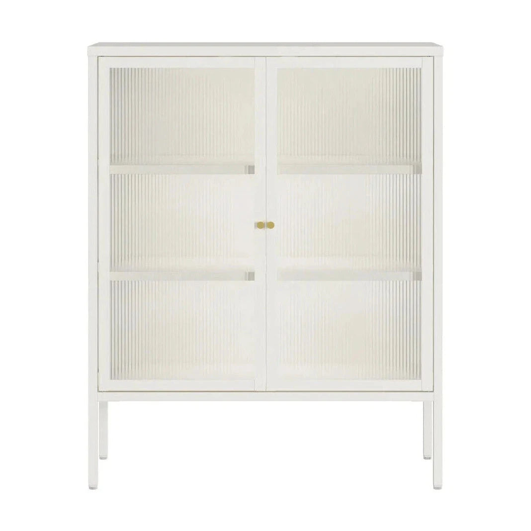 Clerkenwell Warm White Metal & Fluted Glass Door Cabinet