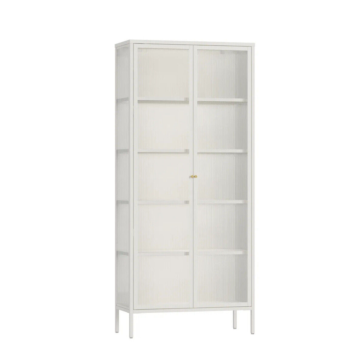 Clerkenwell Warm White Metal Fluted Glass Door Tall Cabinet