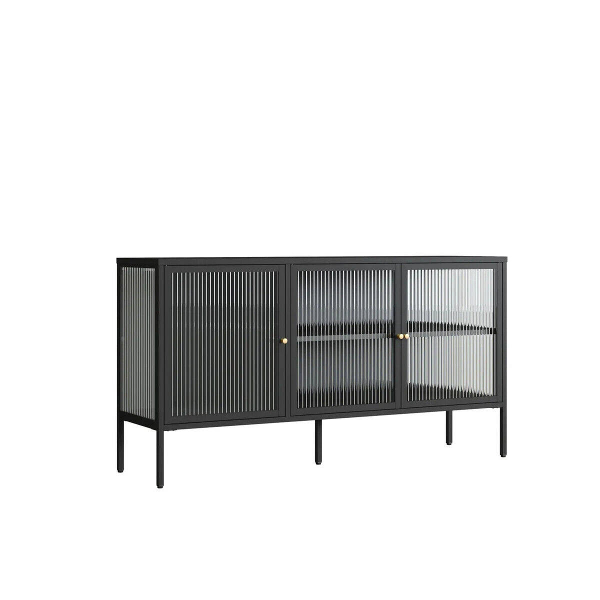 Clerkenwell Black Metal & Fluted Glass Door Sideboard