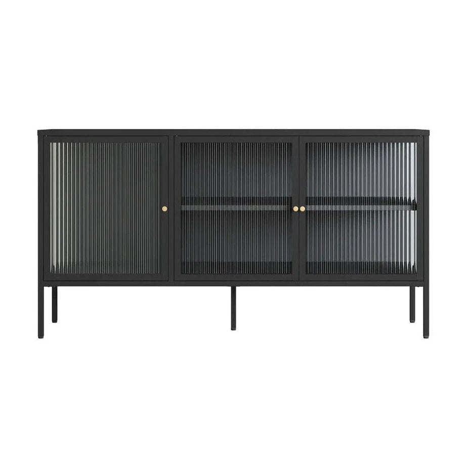 Clerkenwell Black Metal & Fluted Glass Door Sideboard