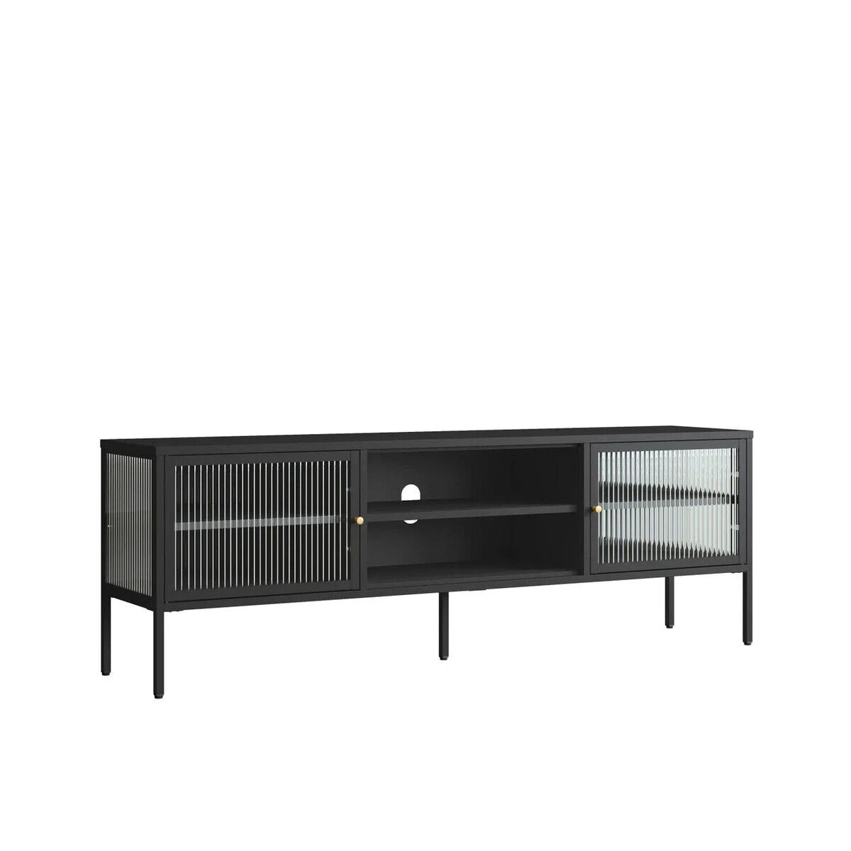 Clerkenwell Black Metal & Fluted Glass TV Unit