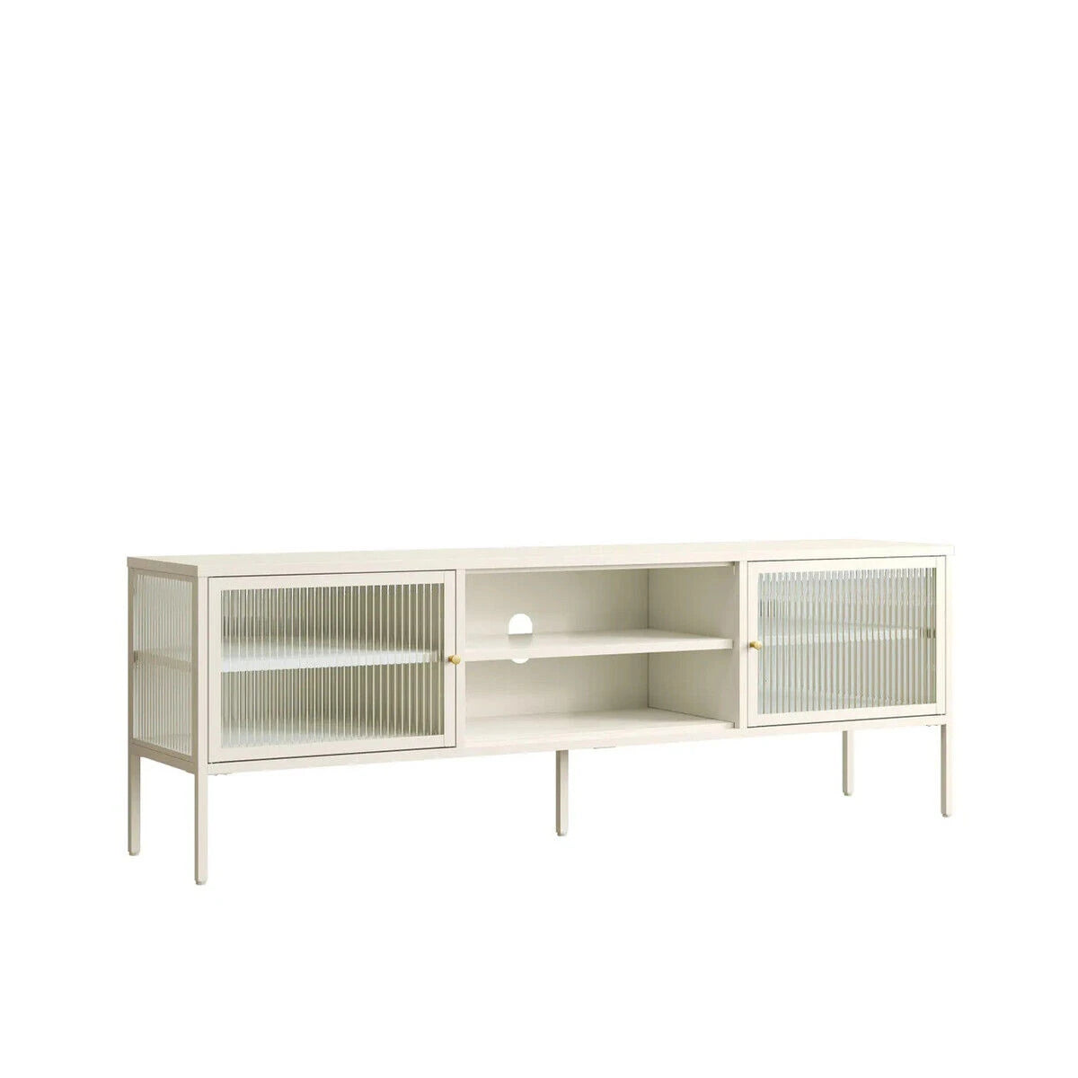 Clerkenwell Warm White Metal & Fluted Glass TV Unit