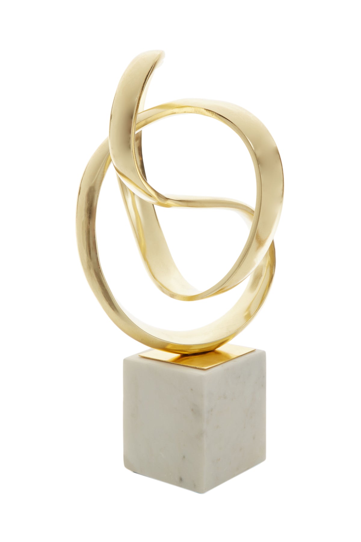Cleo Gold Nickel Finish Knot Sculpture on White Marble Base