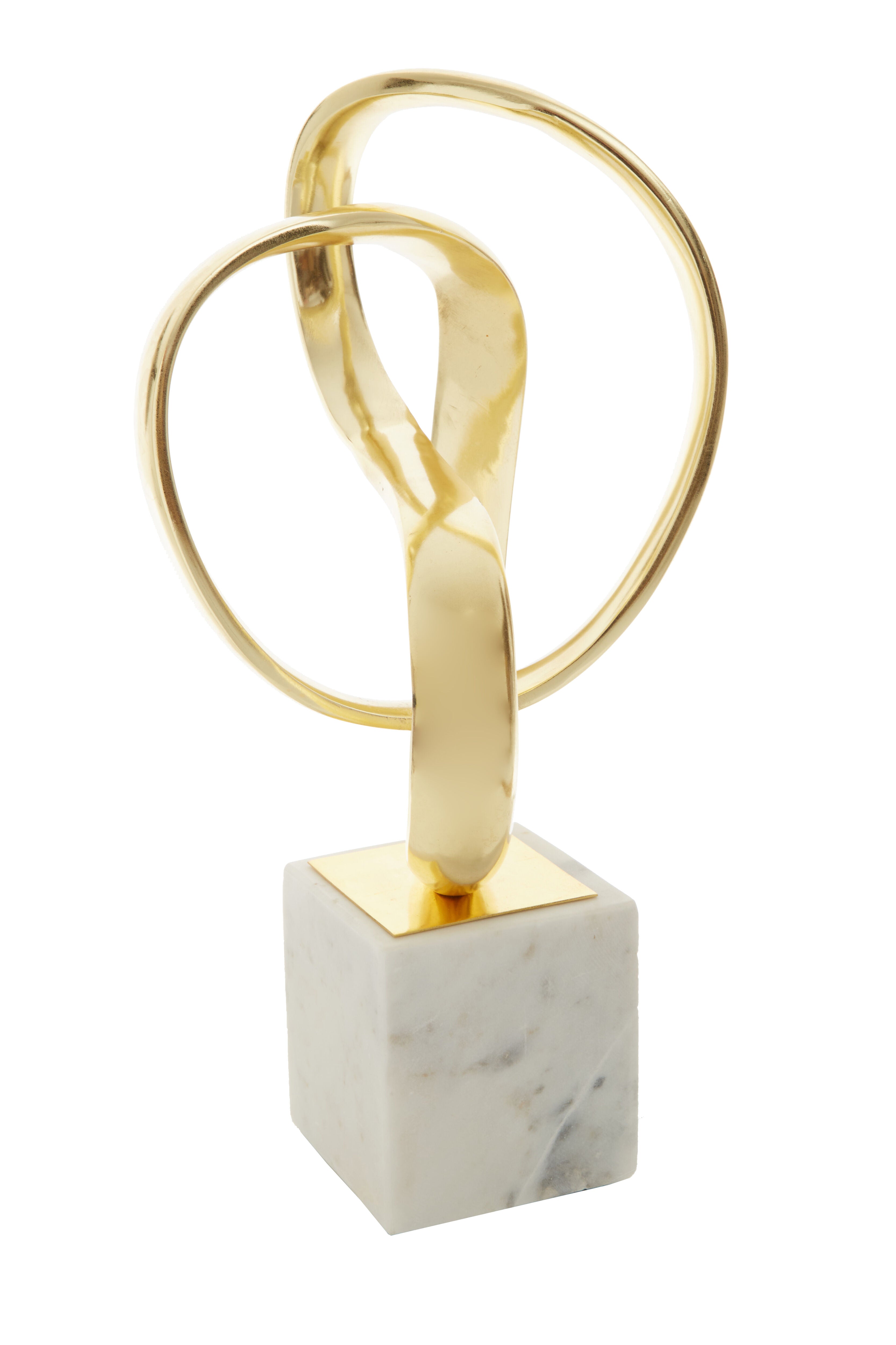 Cleo Gold Nickel Finish Knot Sculpture on White Marble Base