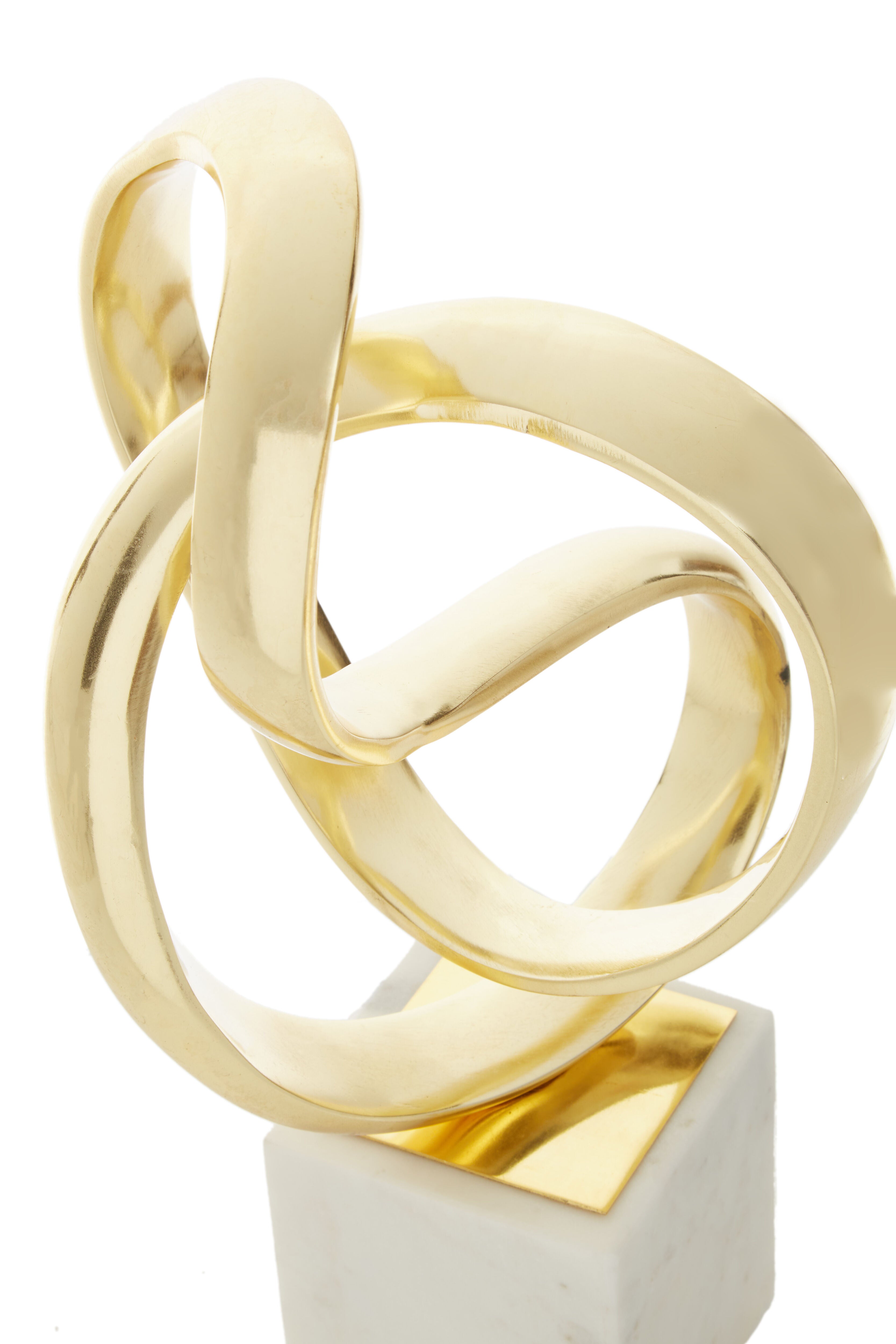 Cleo Gold Nickel Finish Knot Sculpture on White Marble Base