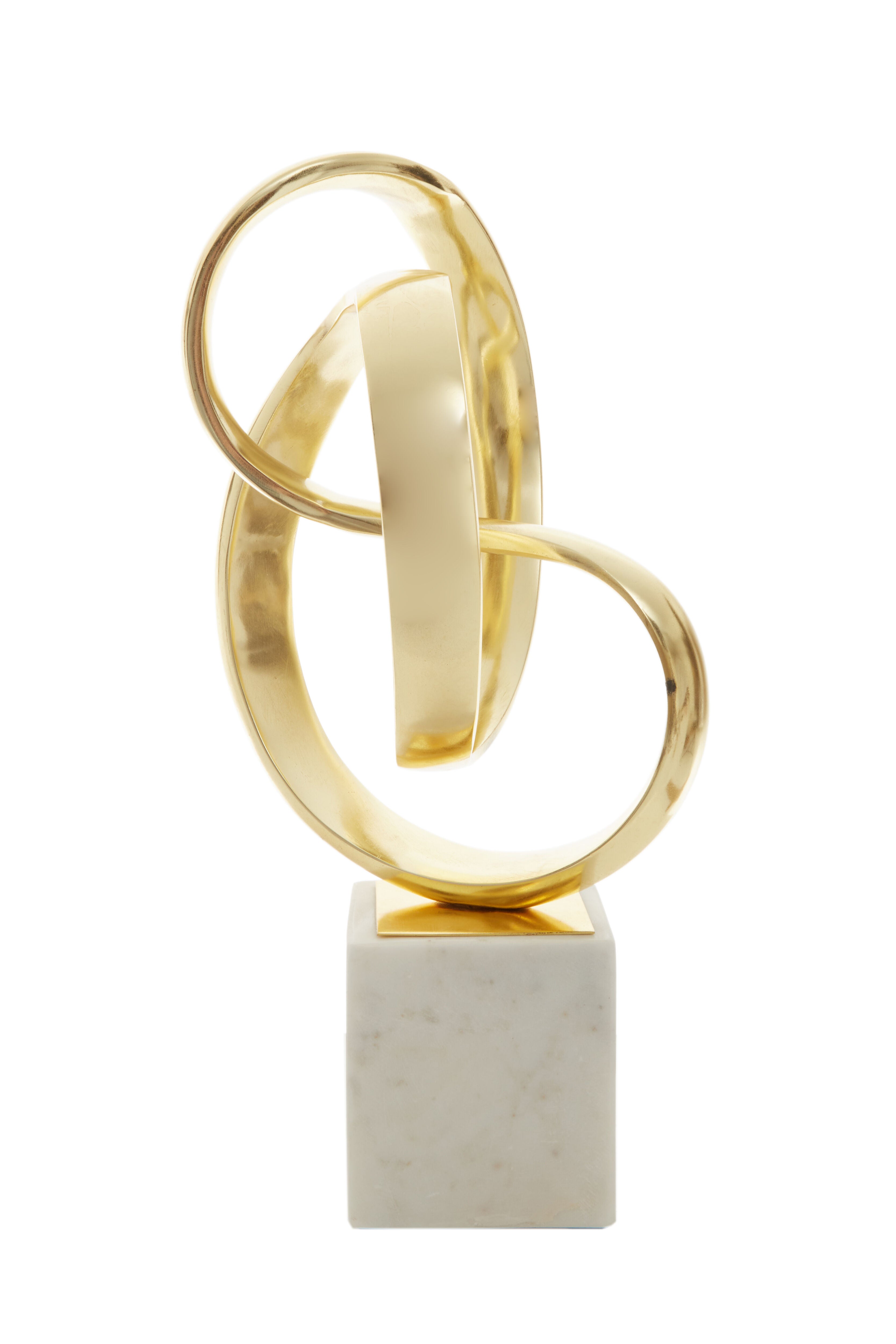 Cleo Gold Nickel Finish Knot Sculpture on White Marble Base